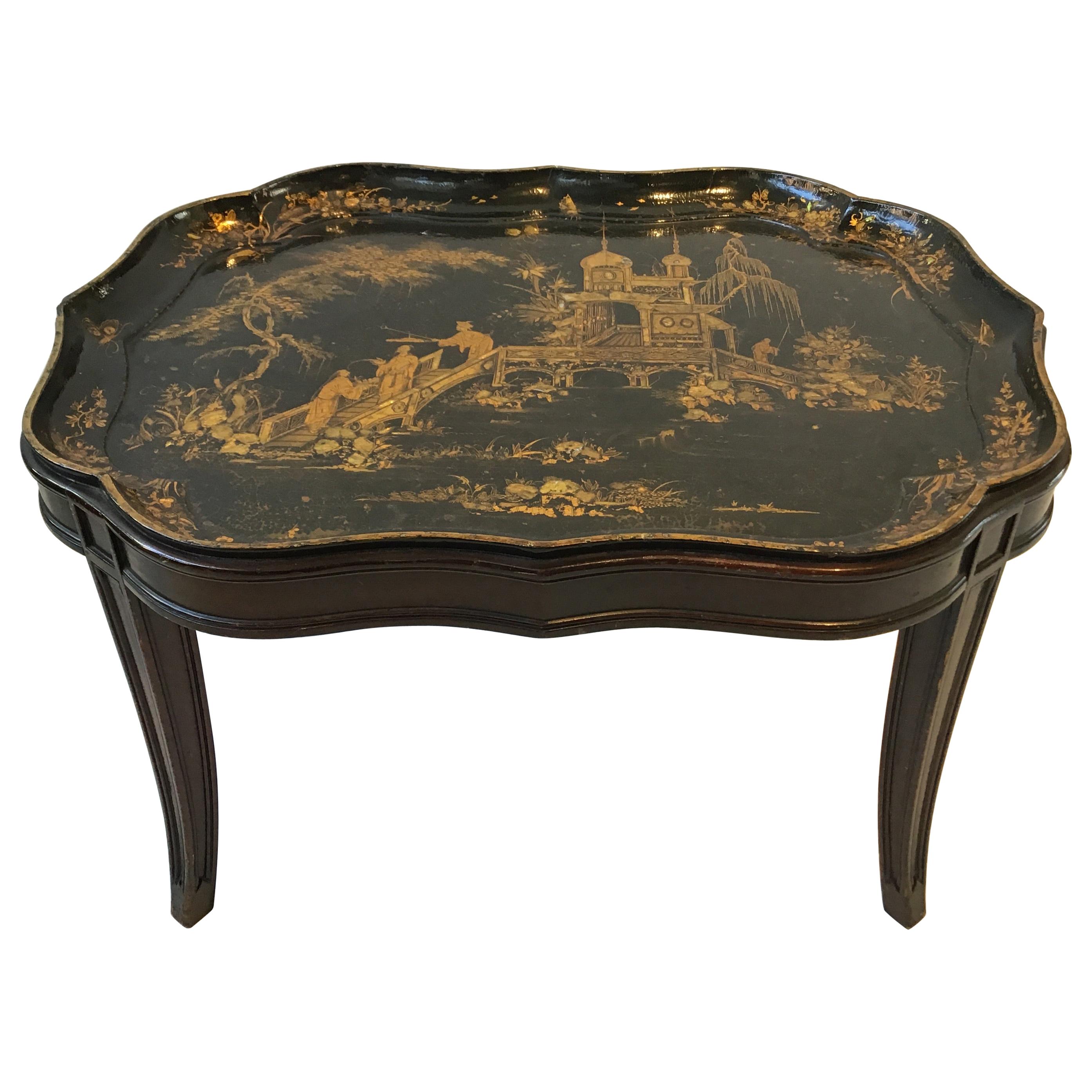 1880s English Chinoiserie Paper Mache Tray Table