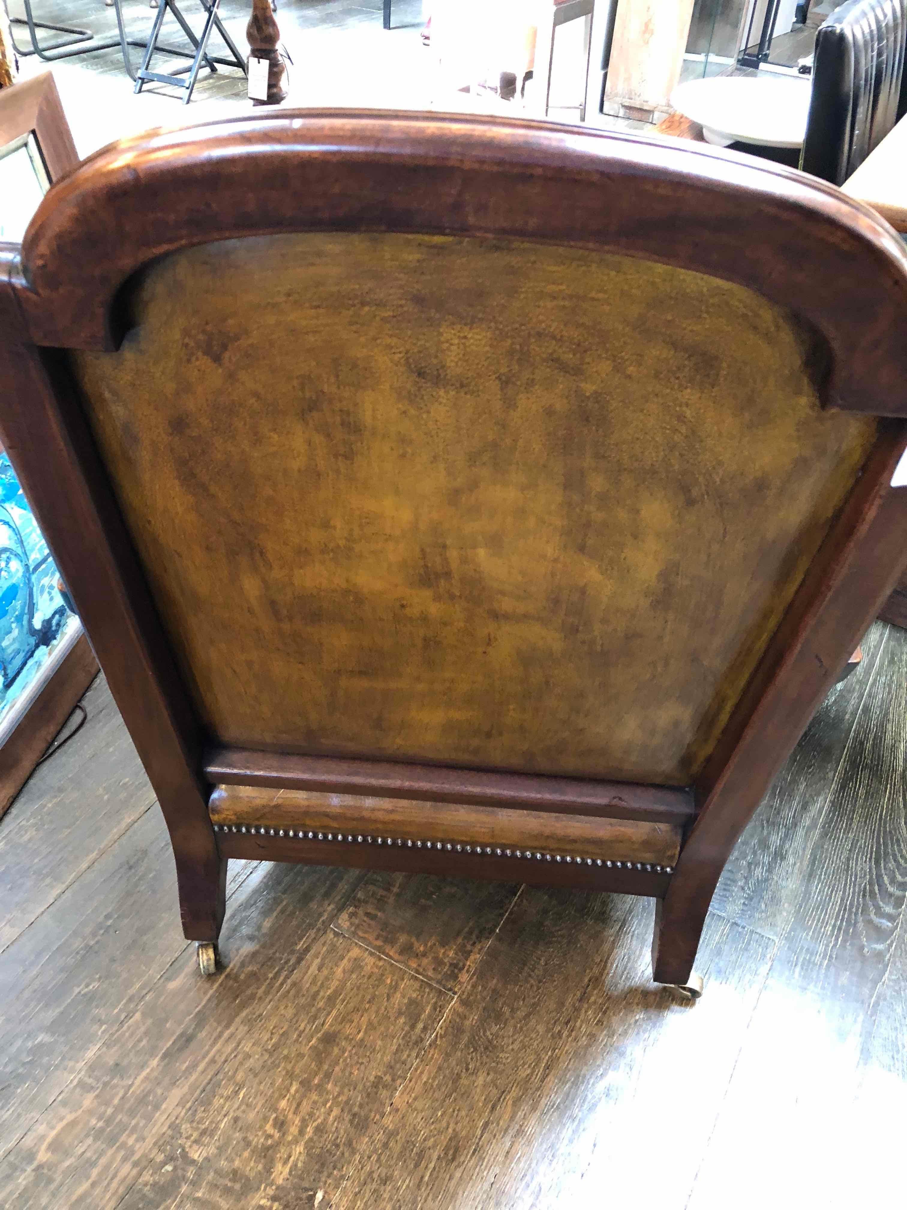 1880s English Leather and Studded Armchair on Castors  In Good Condition In Los Angeles, CA