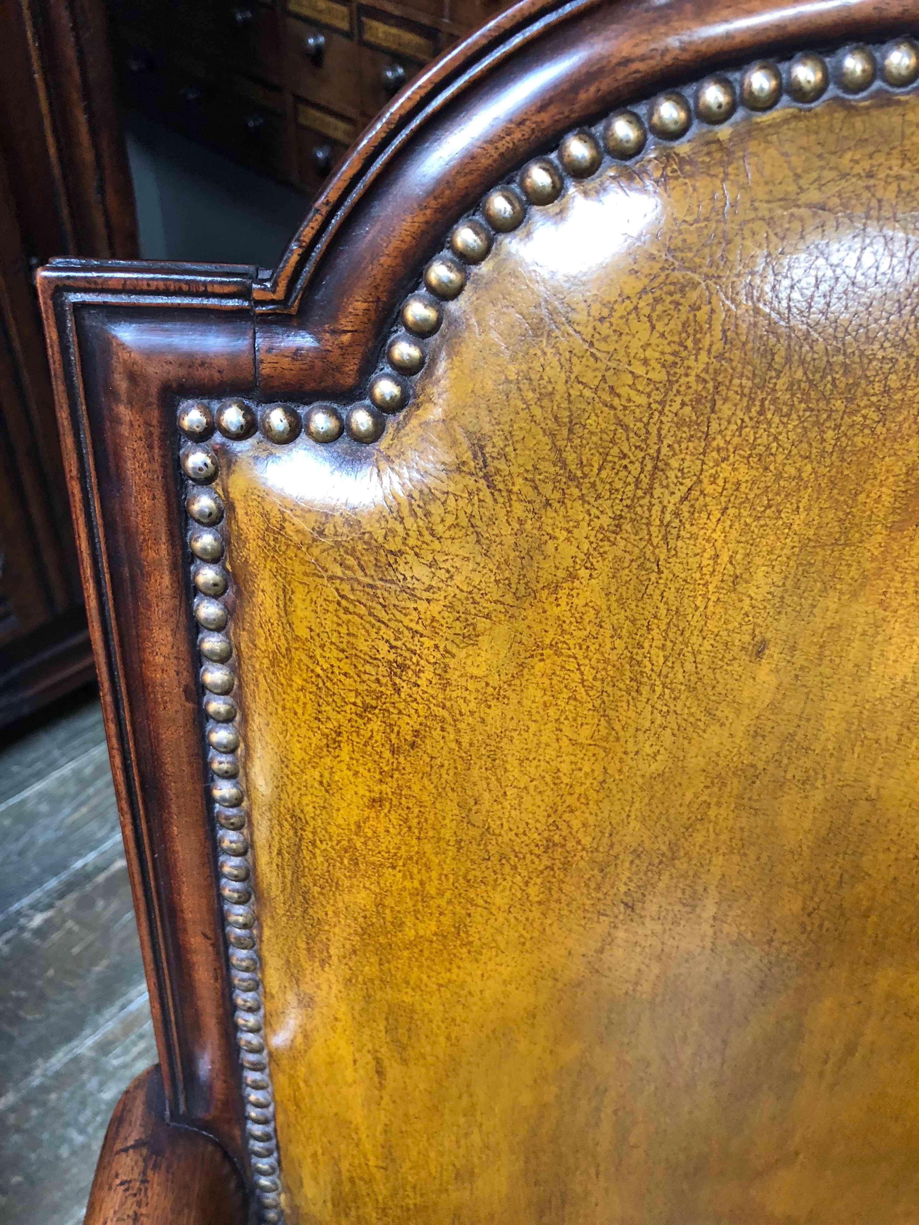 1880s English Leather and Studded Armchair on Castors  1