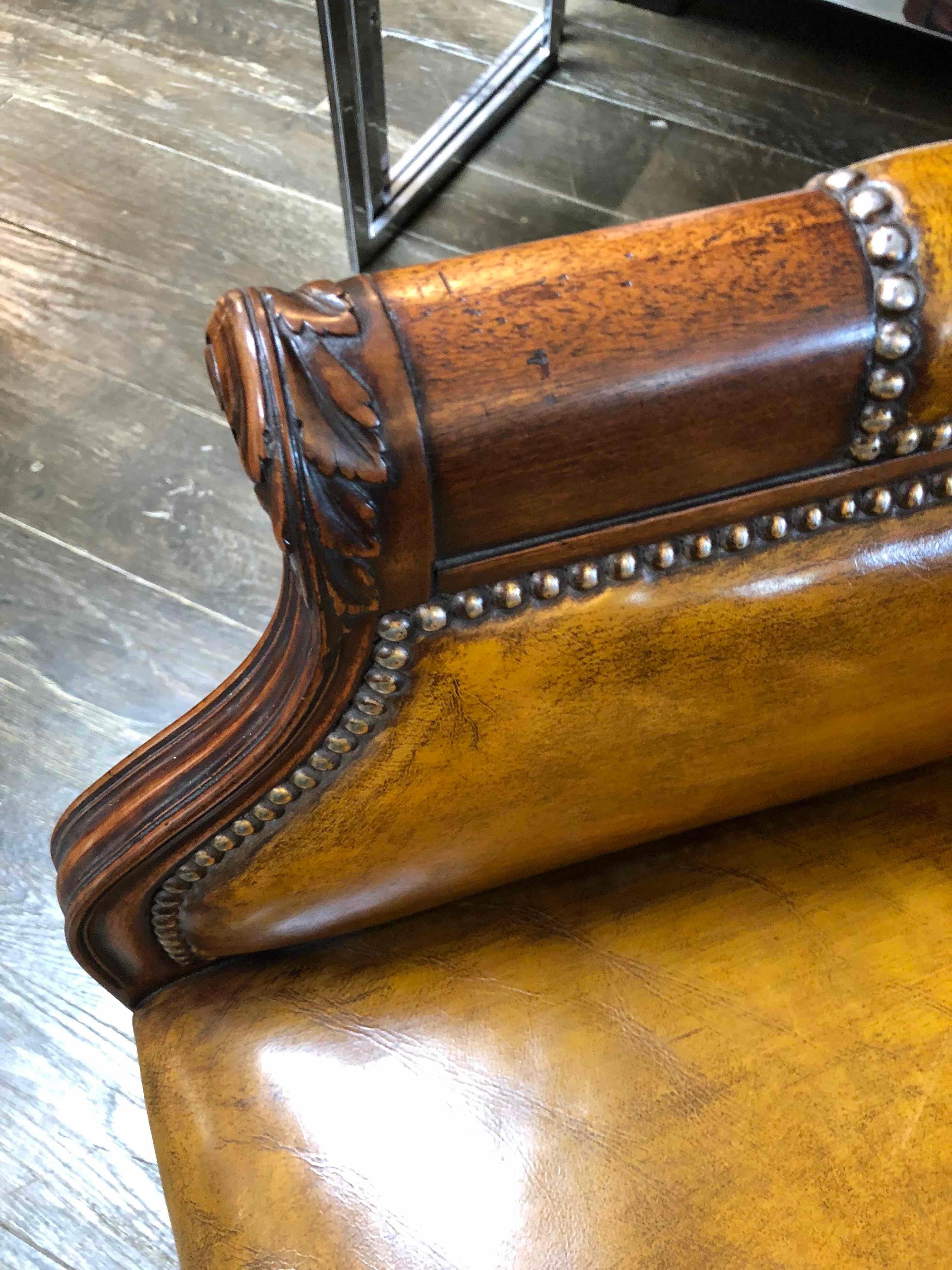 1880s English Leather and Studded Armchair on Castors  2