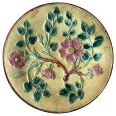 1880s English Majolica Victorian Flowers Plate