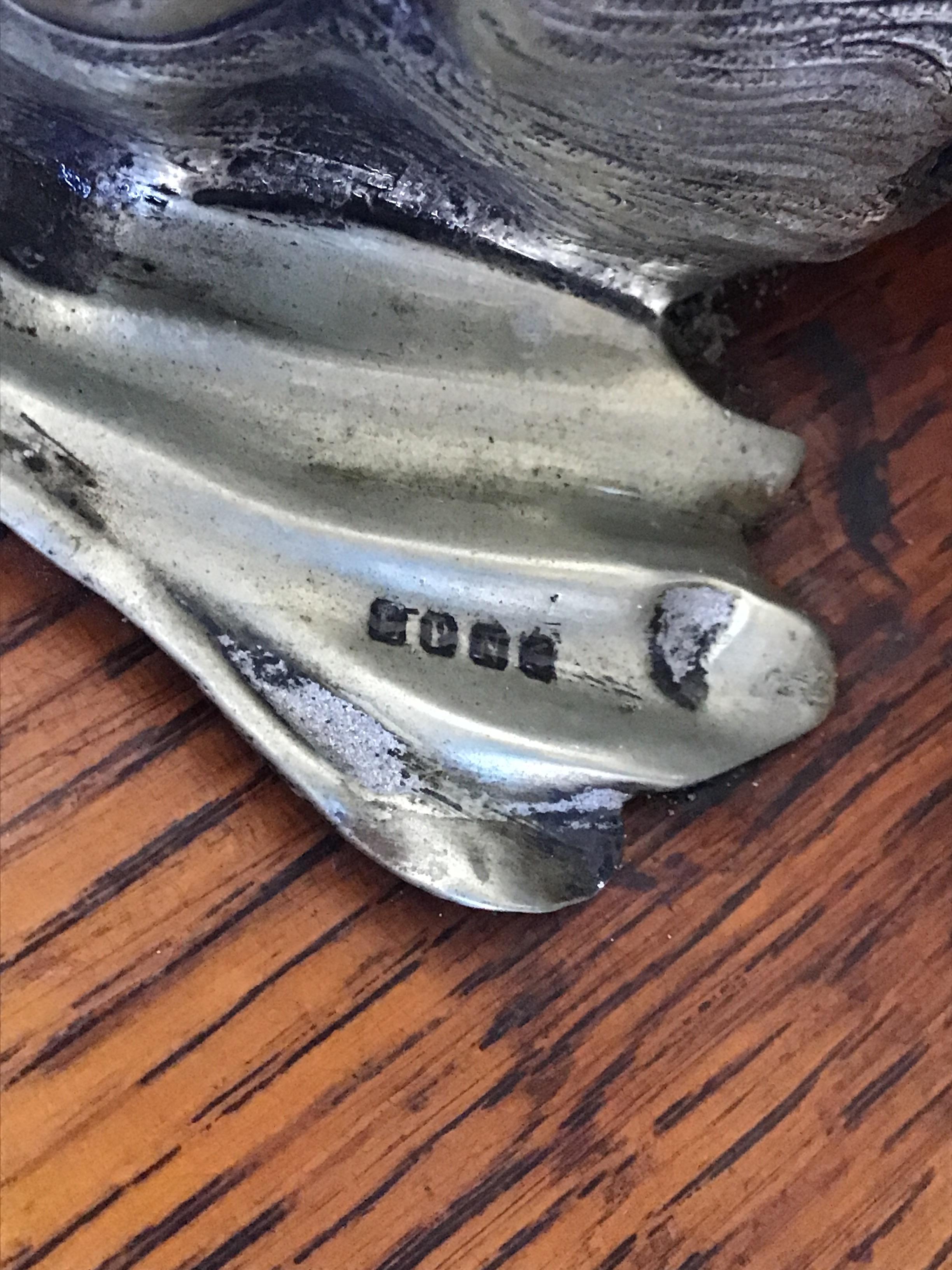 1880s English Ram Horn and Silver Plate Dolphin Inkwell 8