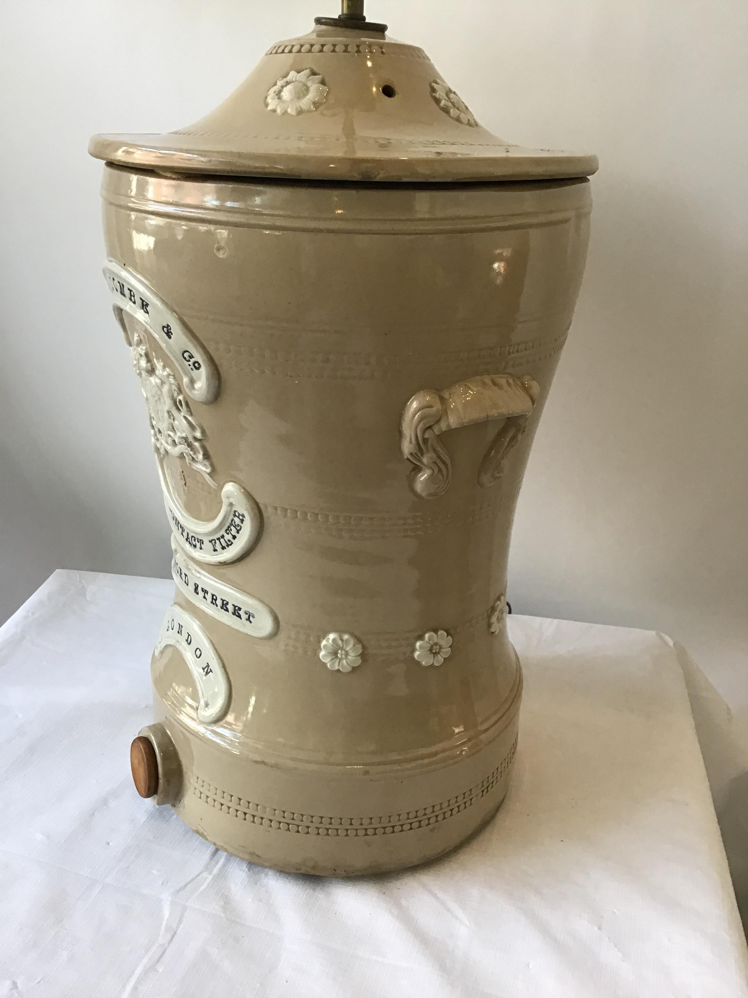 Late 19th Century 1880s English Stoneware Water Filter Lamp