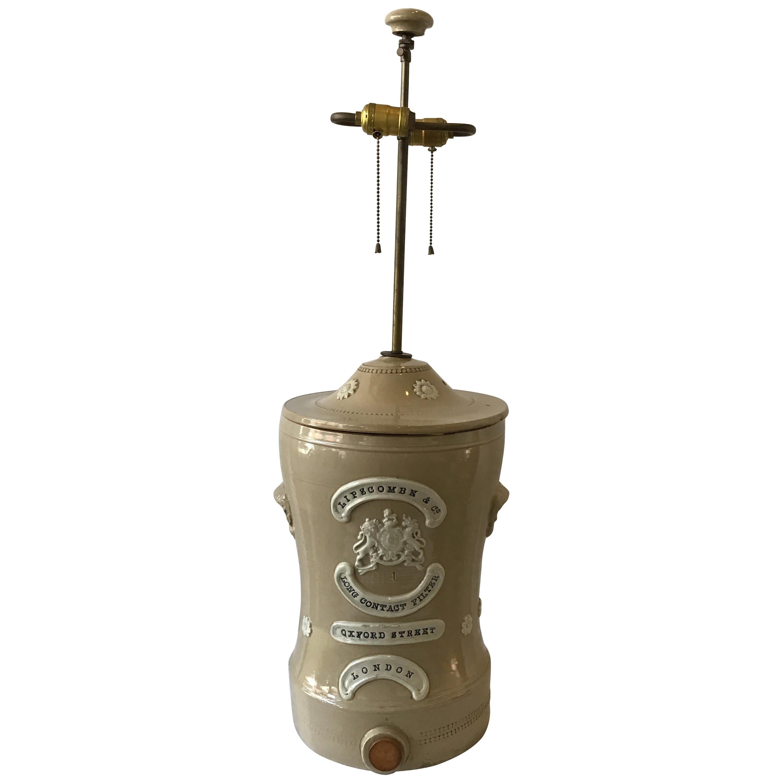 1880s English Stoneware Water Filter Lamp