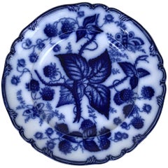 1880s English Victorian Flow Blue Transferware Dinner Plate with Berry Pattern