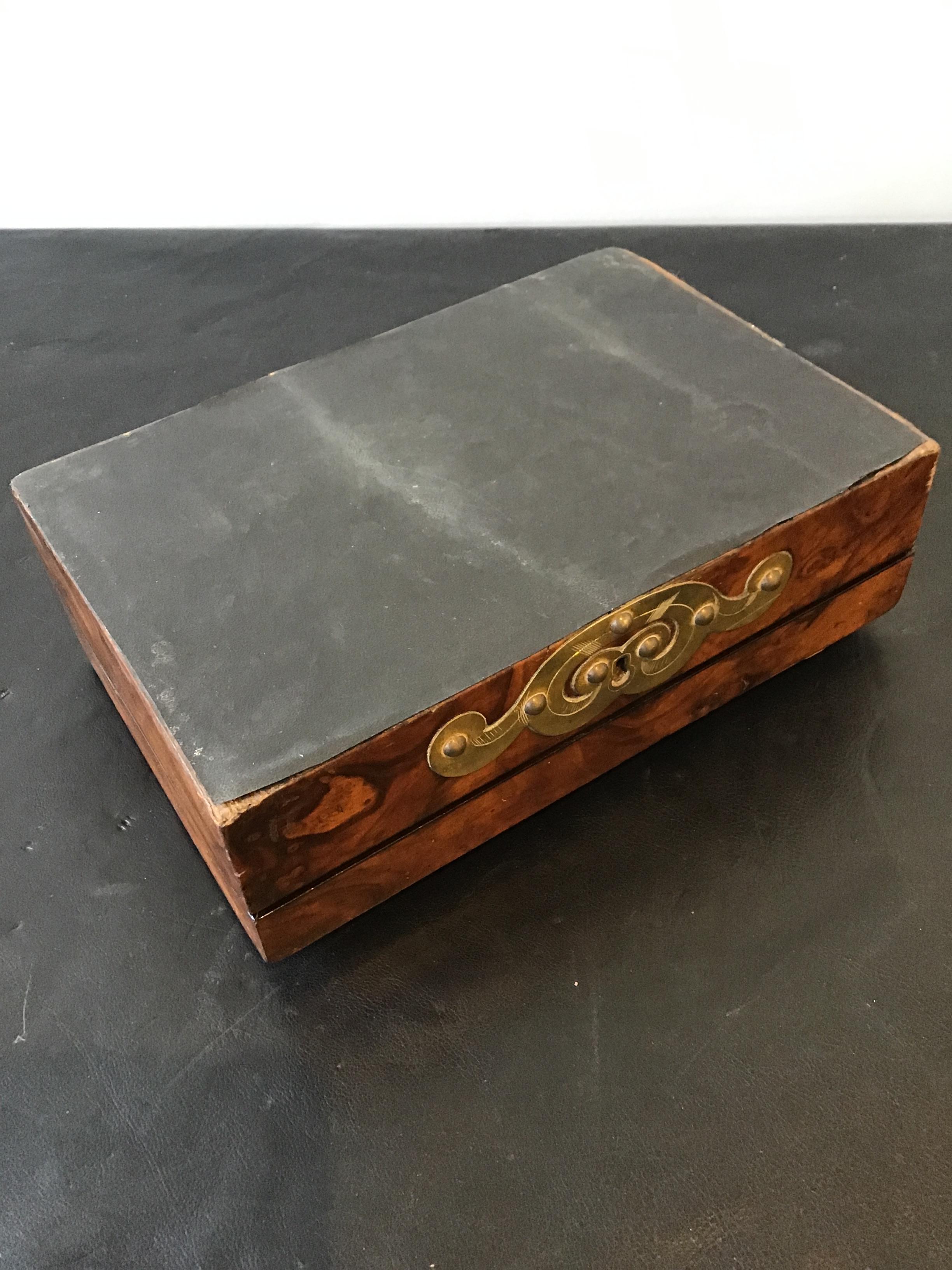 1880s English Wood and Brass Overlay Card Box For Sale 6