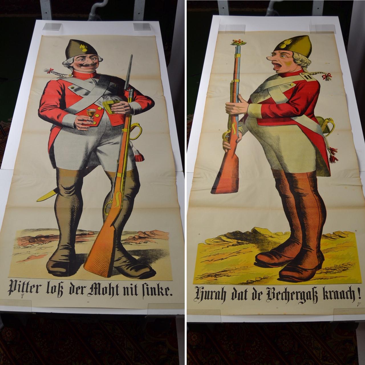 1880er Jahre Europäisches lebensgroßes Lithografieplakat mit einem Offizier im Angebot 15