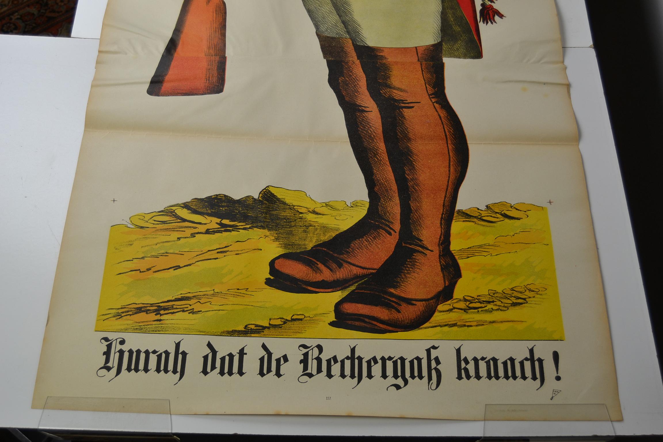 European 1880s Life-Size Stone Lithography Poster with an Officer, Europe
