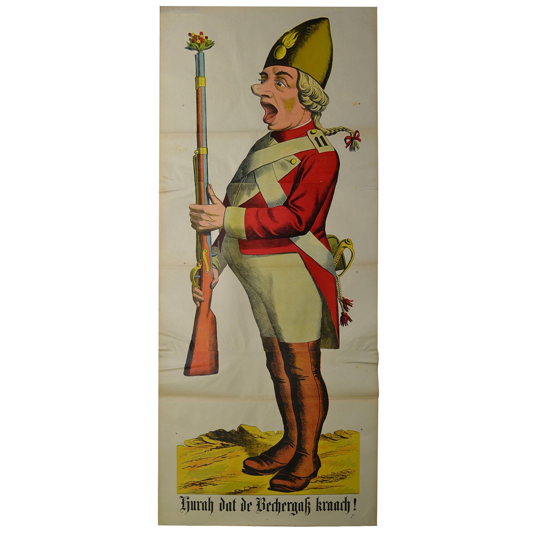 1880s European Life-Size Stone Lithography Poster with an Officer