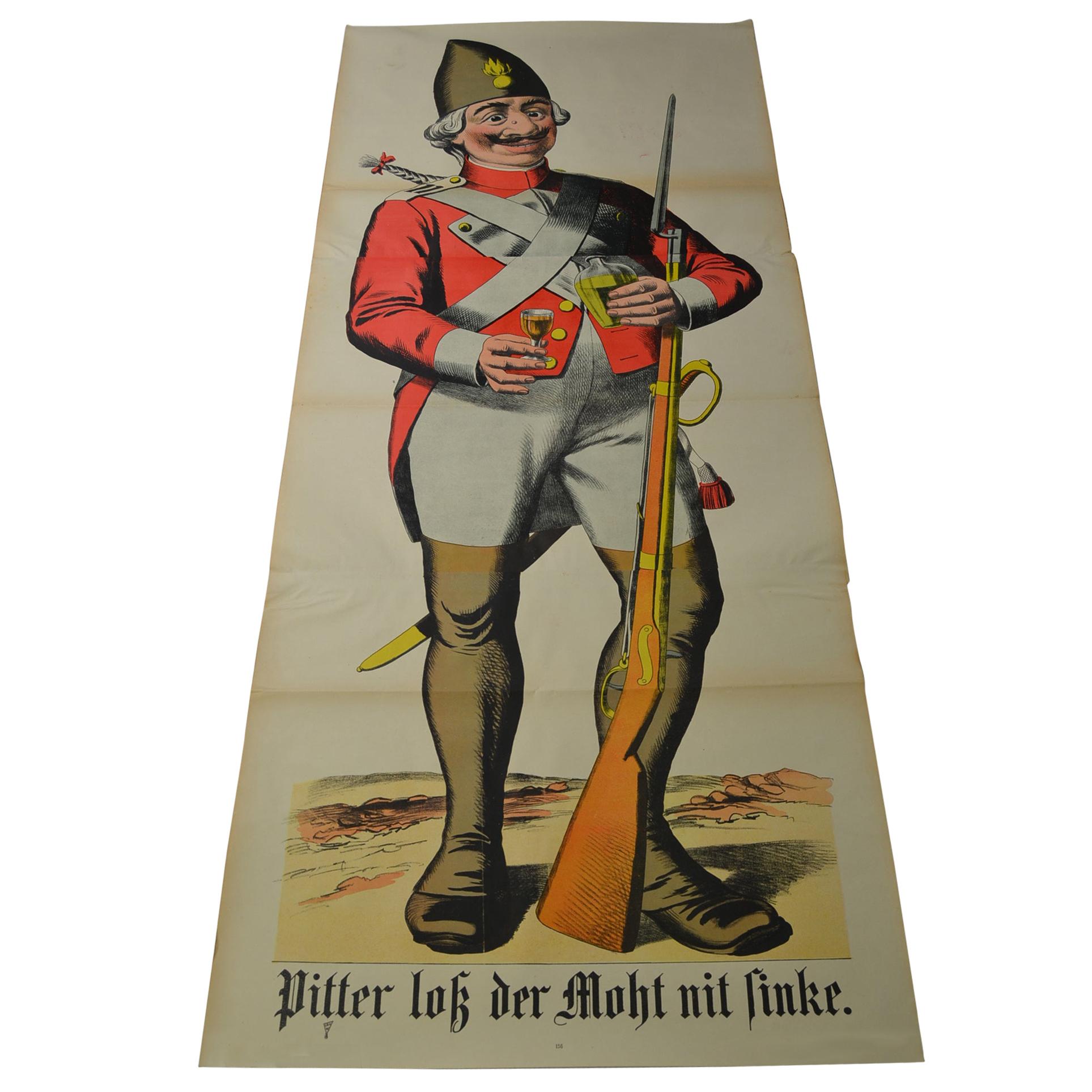 1880s European Lifesize Stone Lithography Poster with an Officer