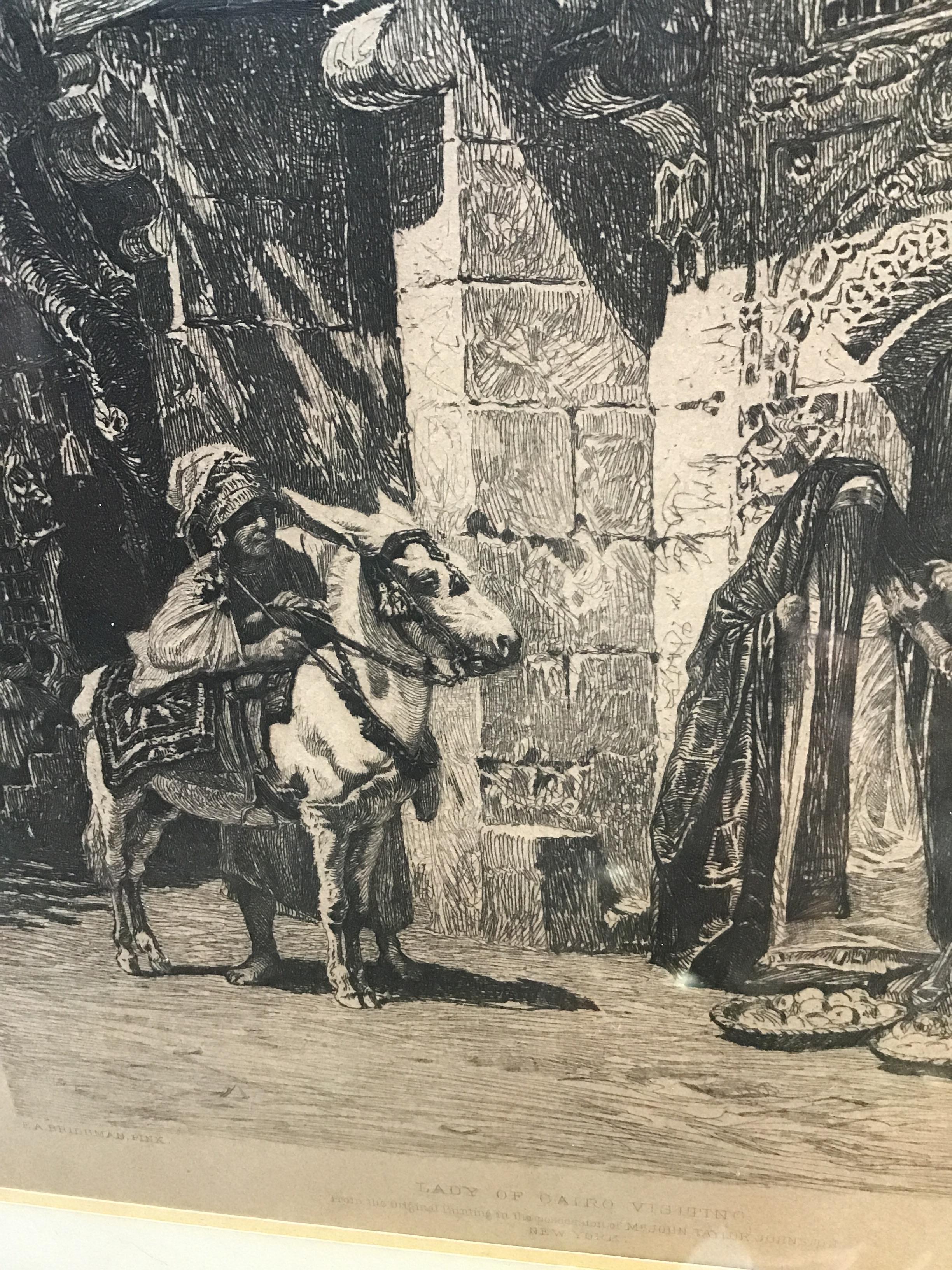 1880s F. A. Bridgman Etching Entitled Lady of Cairo Visiting 2