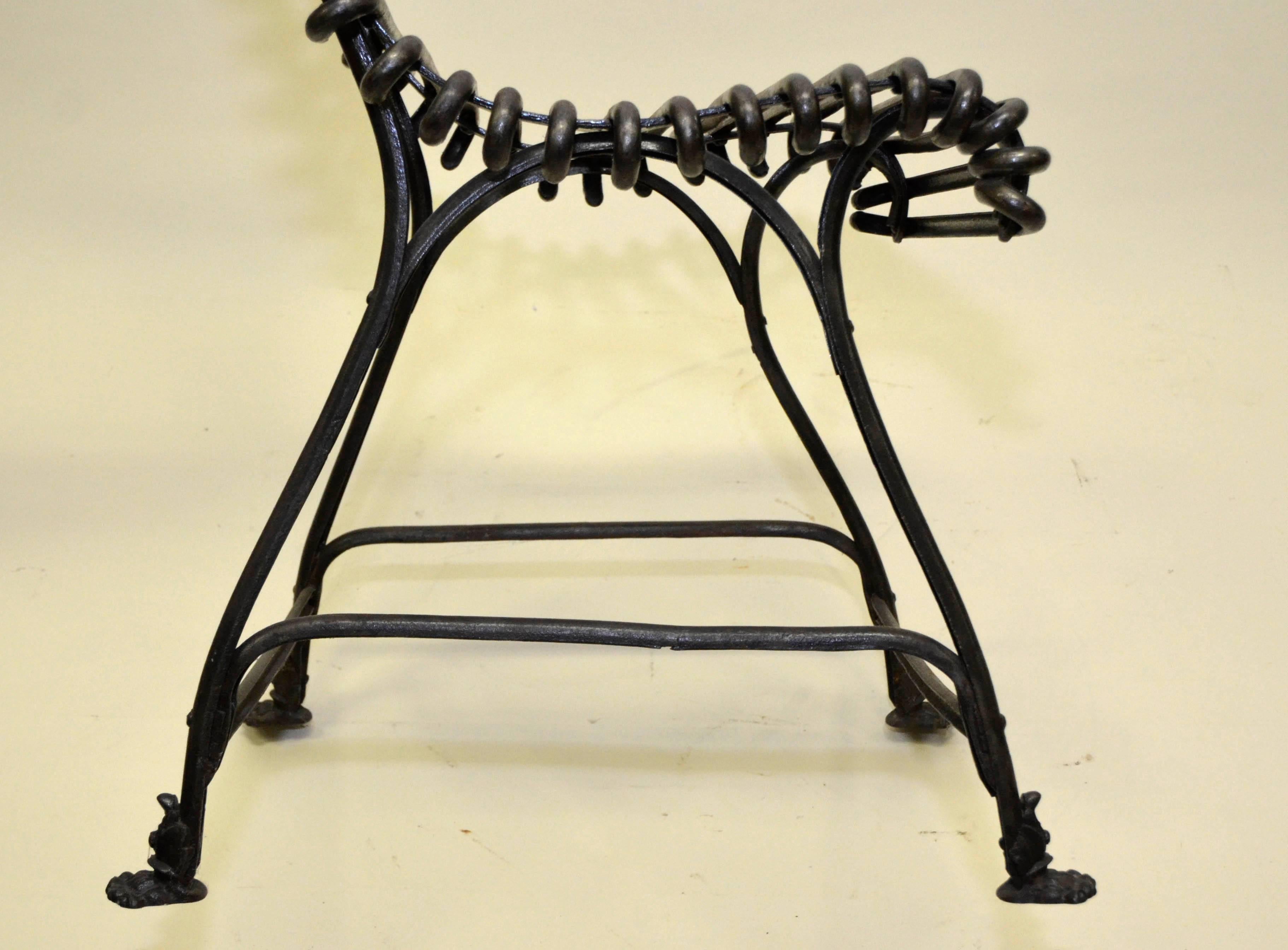 Metal 1880s French Arras Garden Chair with Cast Iron Lion Claw Feet For Sale