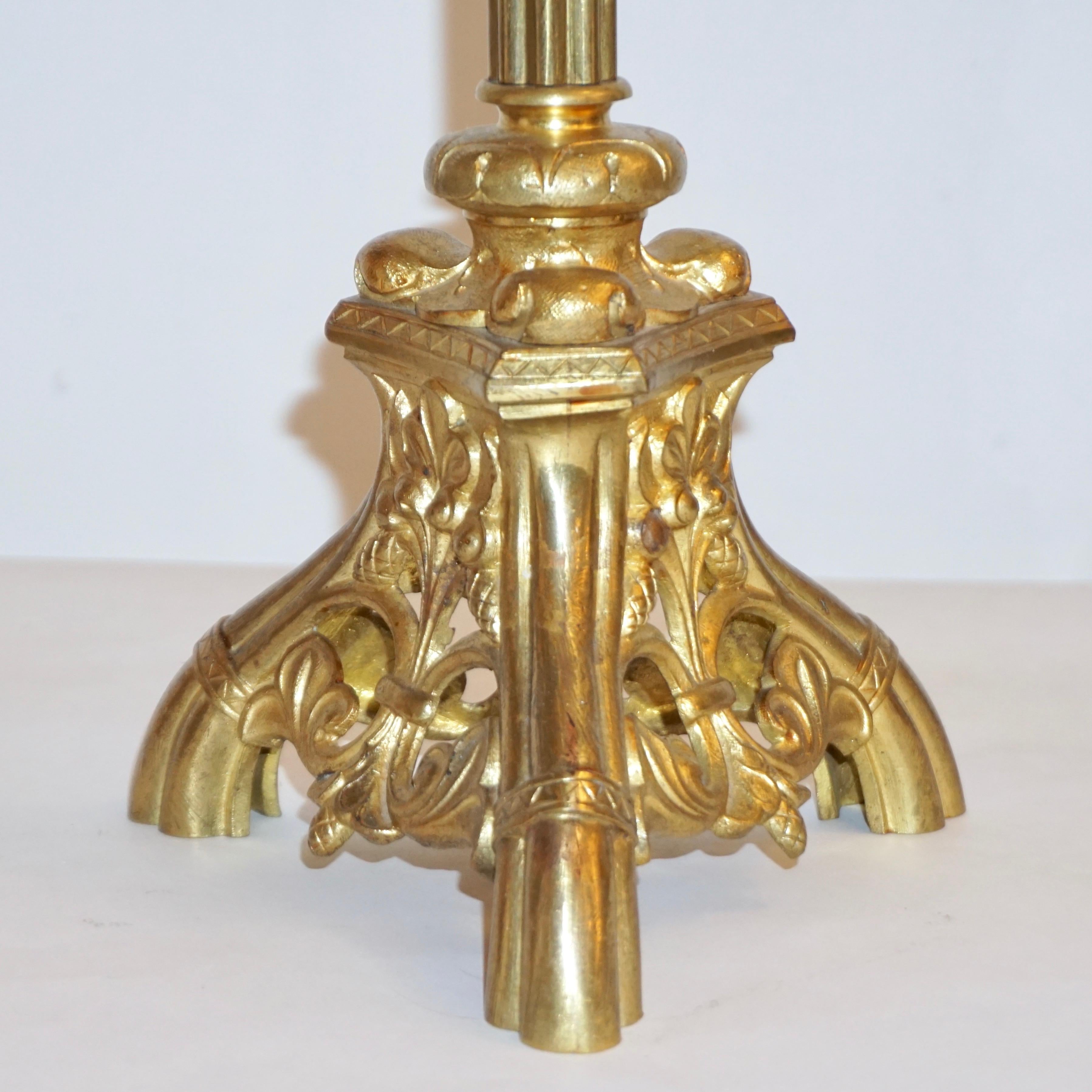 1880s French Baroque Revival Gilt Bronze Ormolu Pricket Candlestick 6