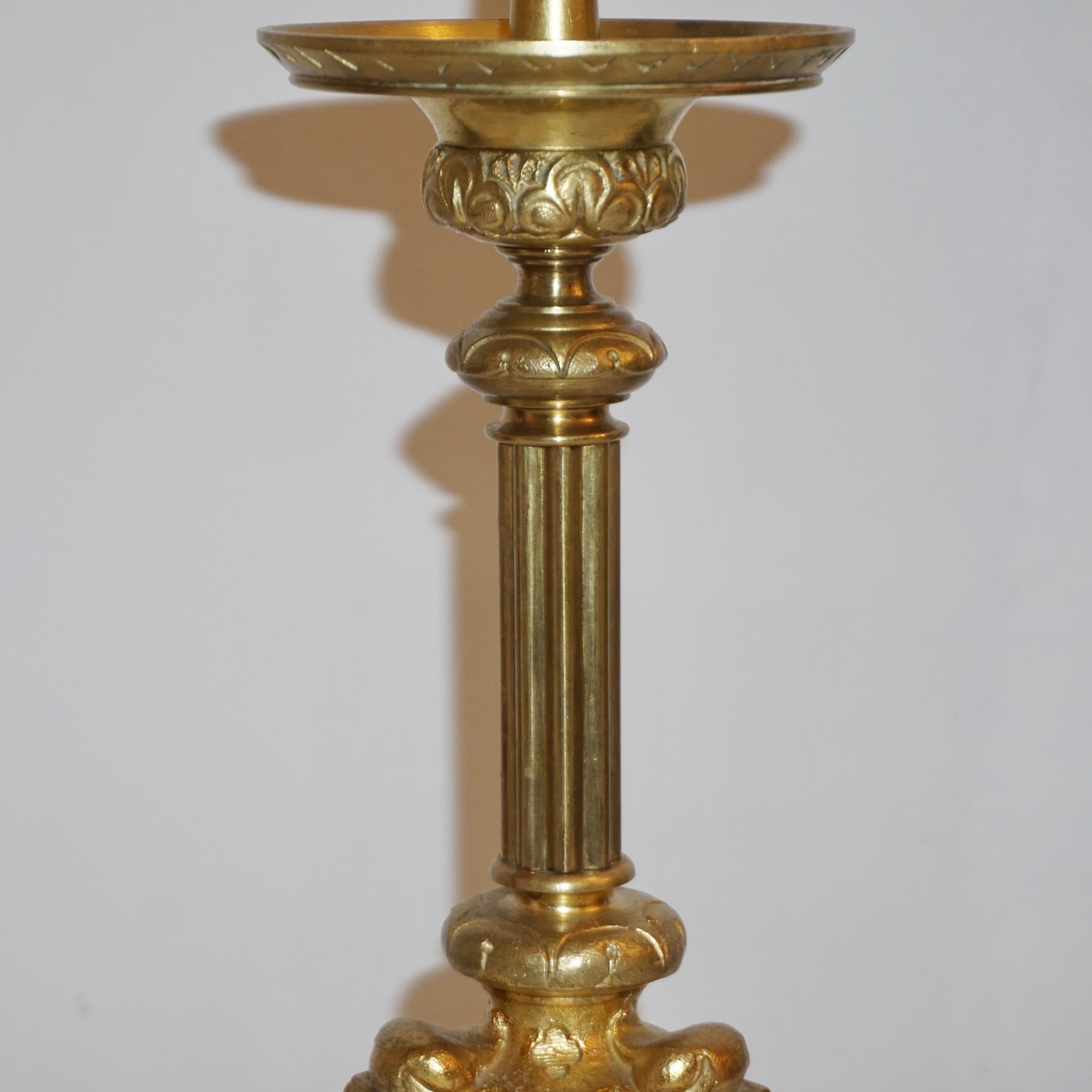 1880s French Baroque Revival Gilt Bronze Ormolu Pricket Candlestick In Excellent Condition In New York, NY