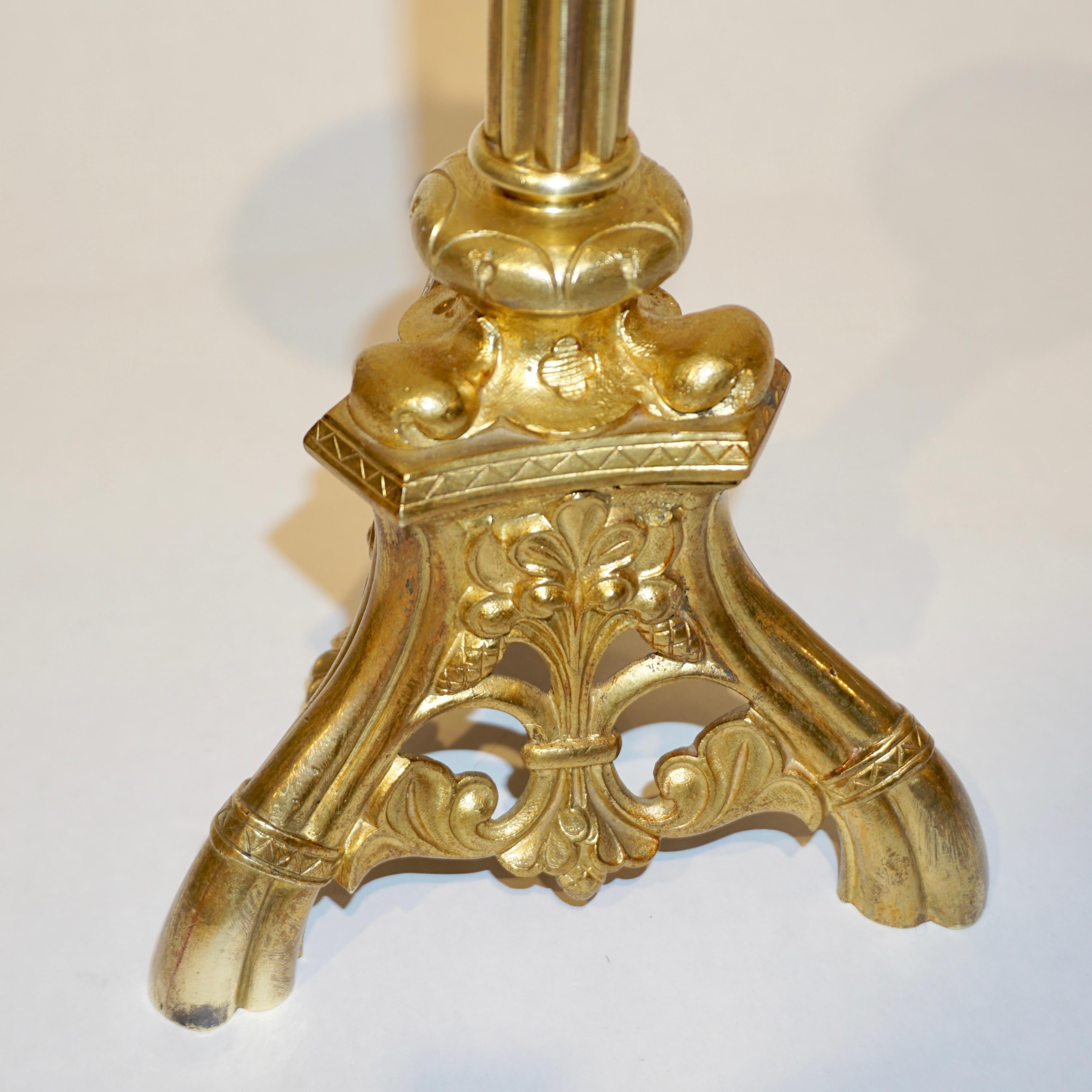 19th Century 1880s French Baroque Revival Gilt Bronze Ormolu Pricket Candlestick