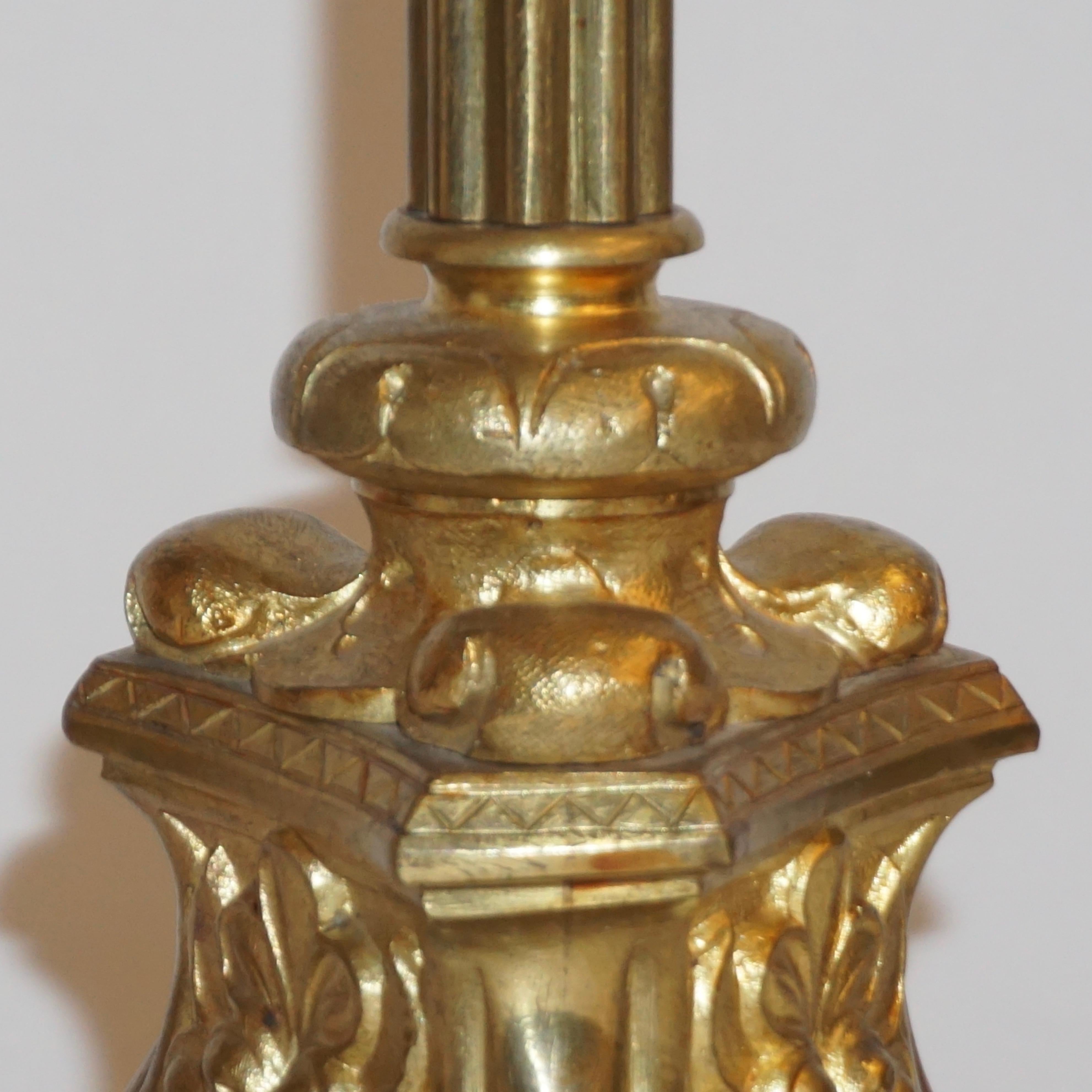 1880s French Baroque Revival Gilt Bronze Ormolu Pricket Candlestick 2