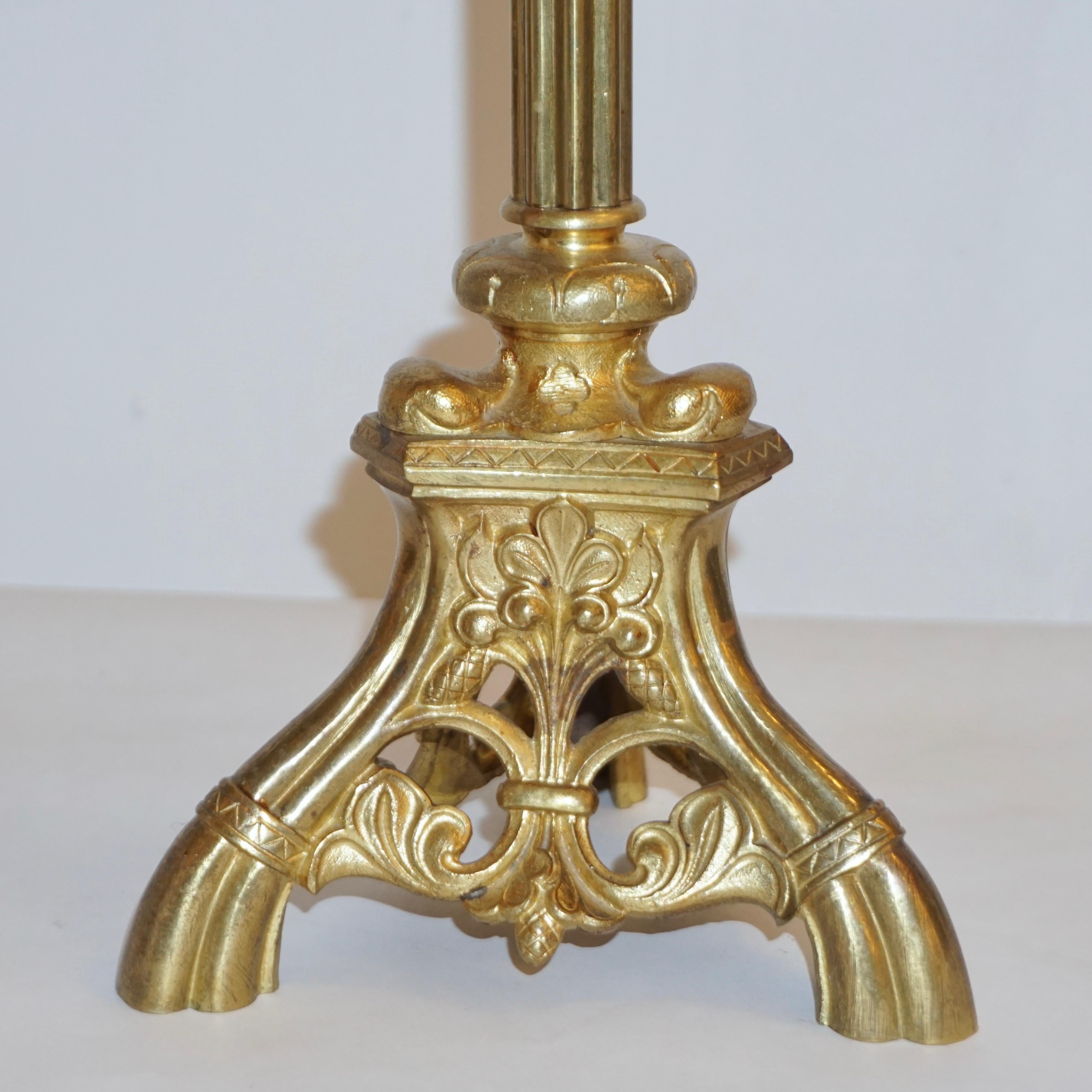 1880s French Baroque Revival Gilt Bronze Ormolu Pricket Candlestick 5