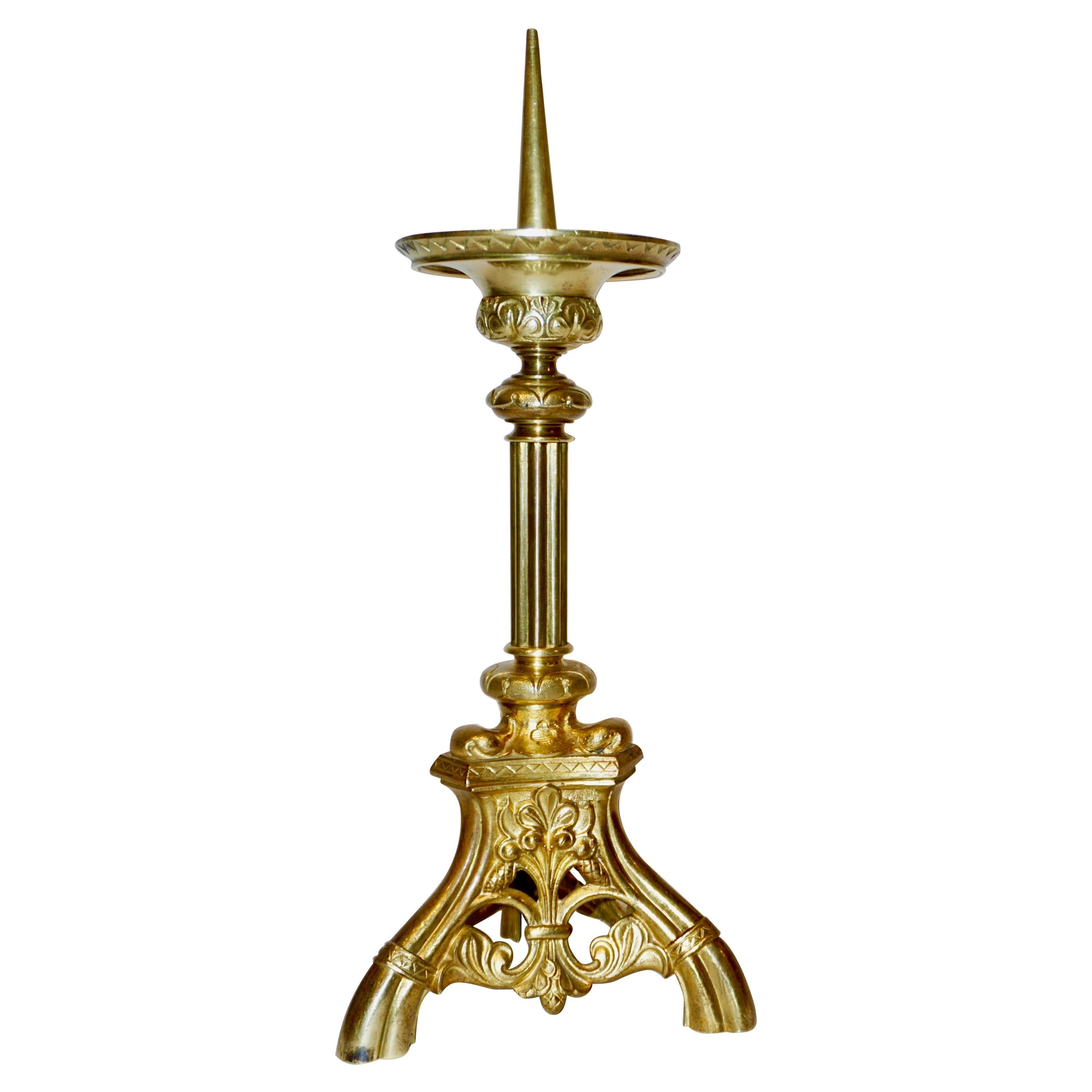 1880s French Baroque Revival Gilt Bronze Ormolu Pricket Candlestick
