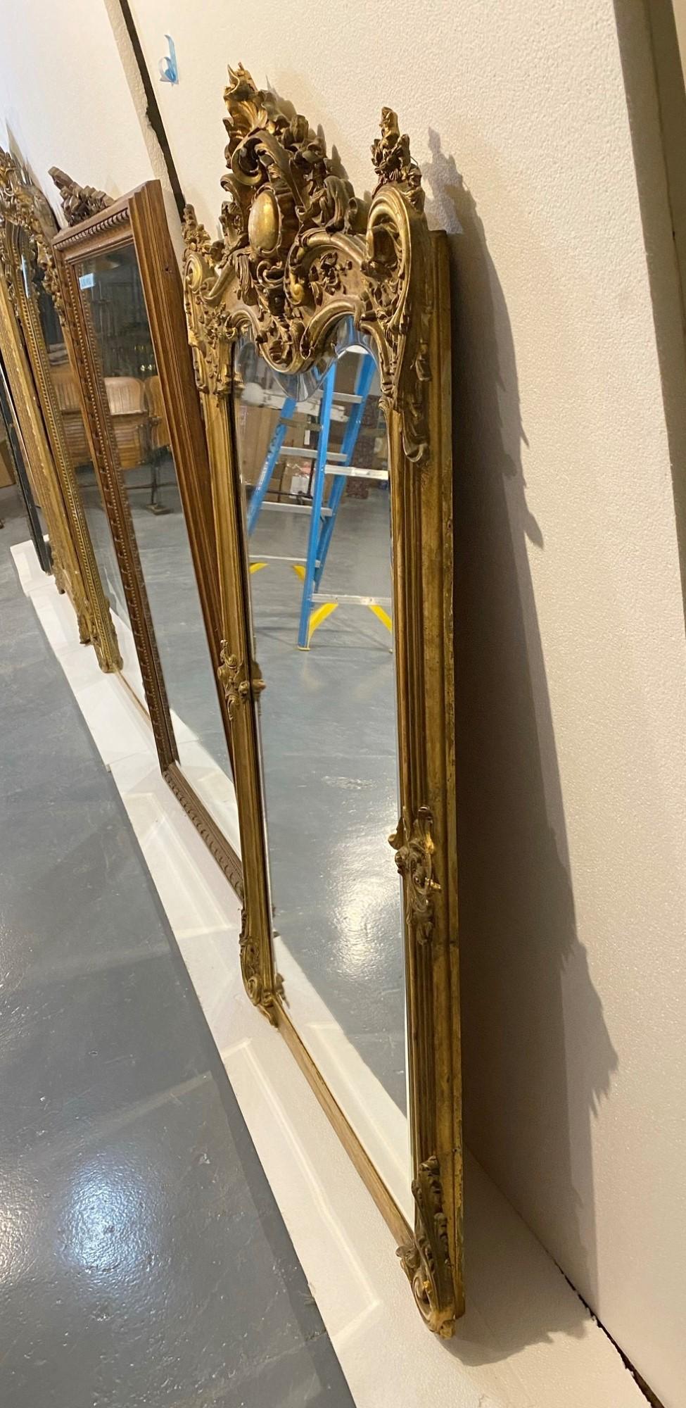 1880s French Beveled Glass Gilt Mirror Gesso and Hand Carved Wood 6