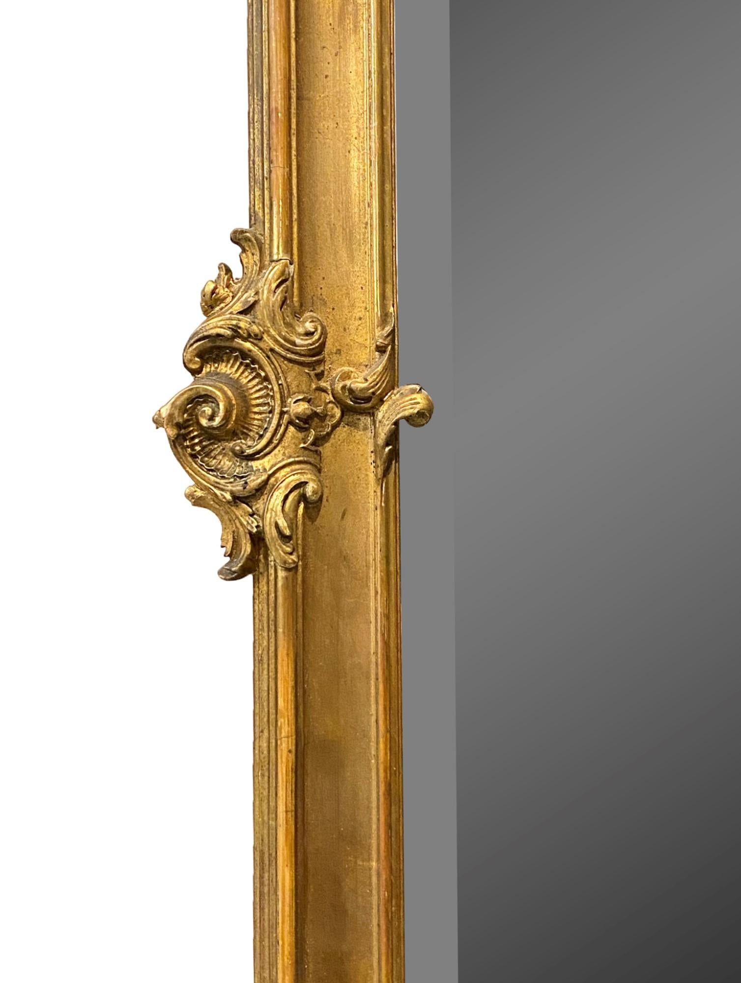 1880s French Beveled Glass Gilt Mirror Gesso and Hand Carved Wood 1