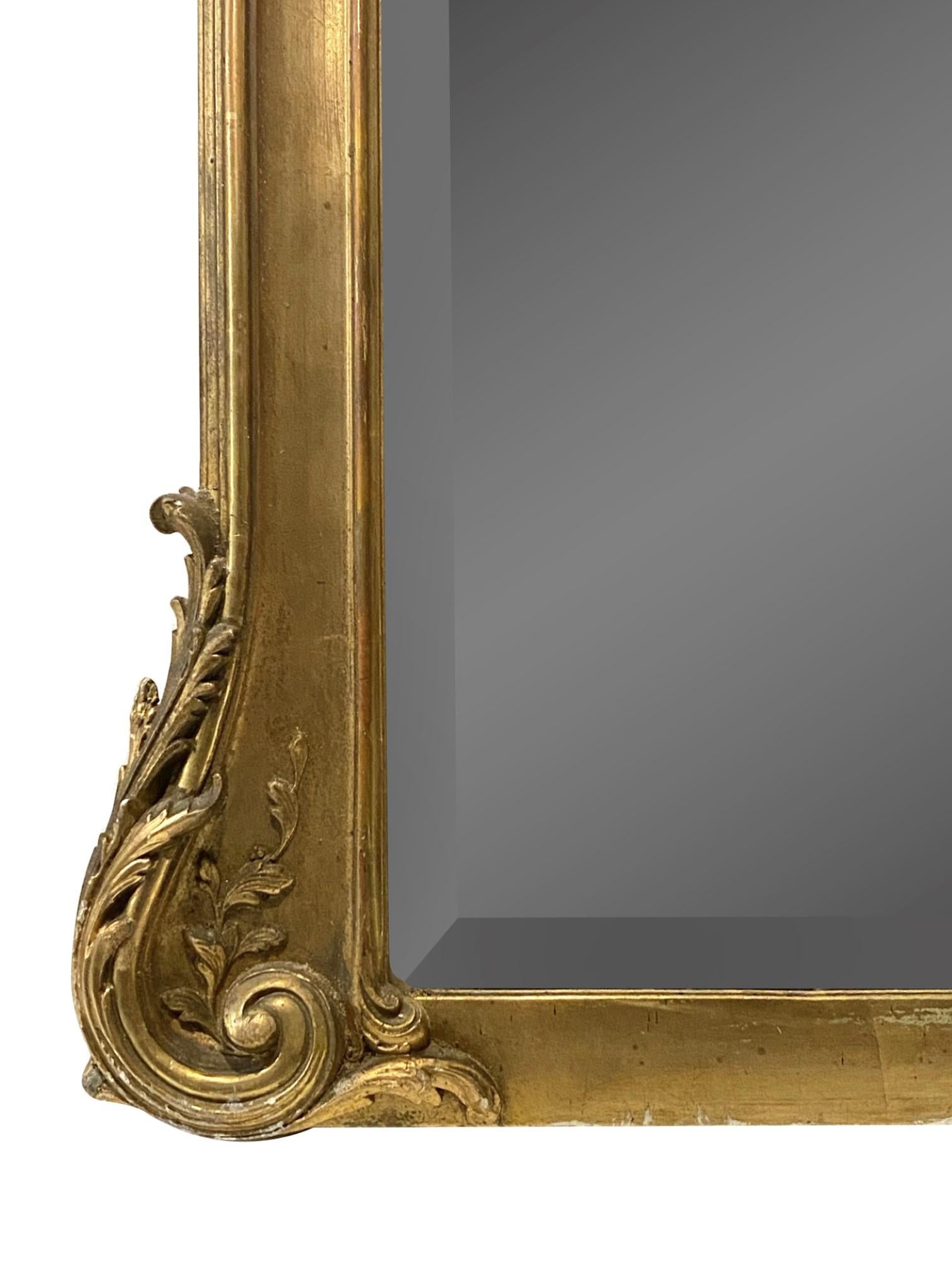 1880s French Beveled Glass Gilt Mirror Gesso and Hand Carved Wood 2