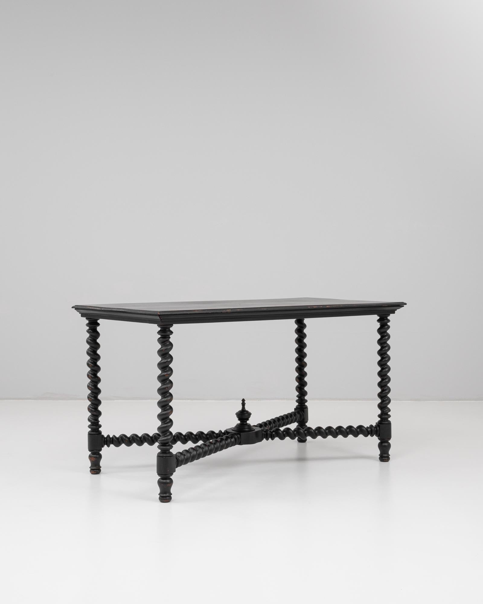 Wood 1880s French Black Patinated Barley Twist Table For Sale