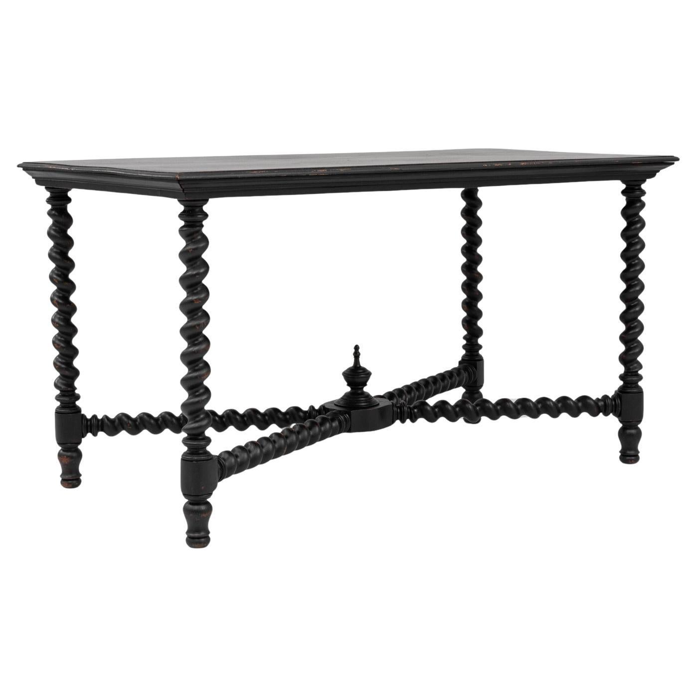 1880s French Black Patinated Barley Twist Table For Sale