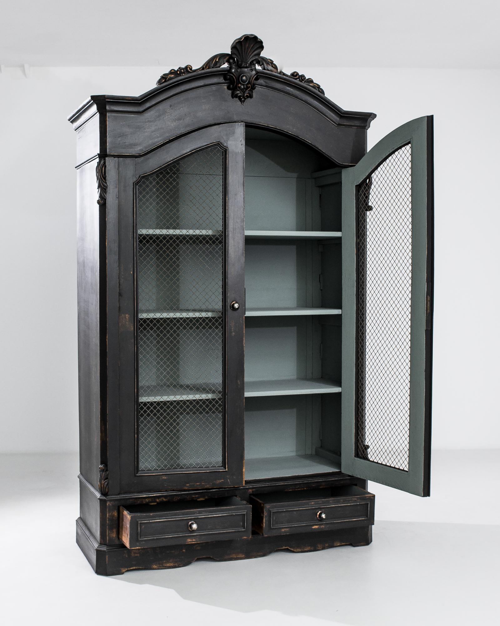 1880s French Black Patinated Wooden Cabinet In Good Condition In High Point, NC