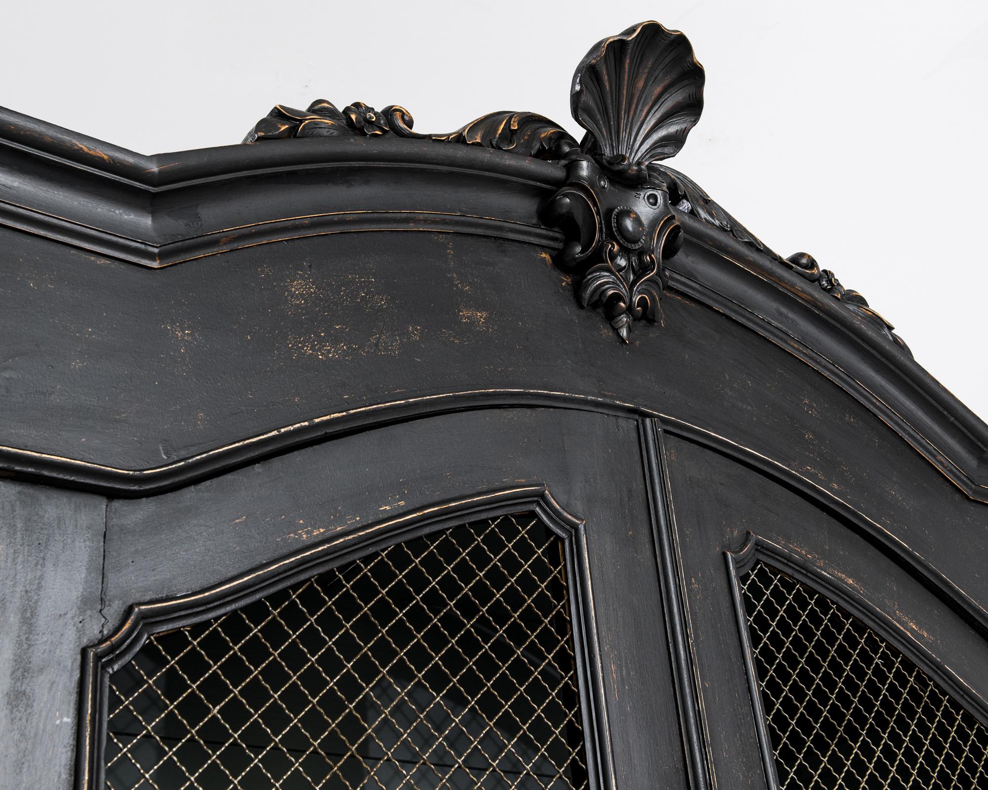 19th Century 1880s French Black Patinated Wooden Cabinet