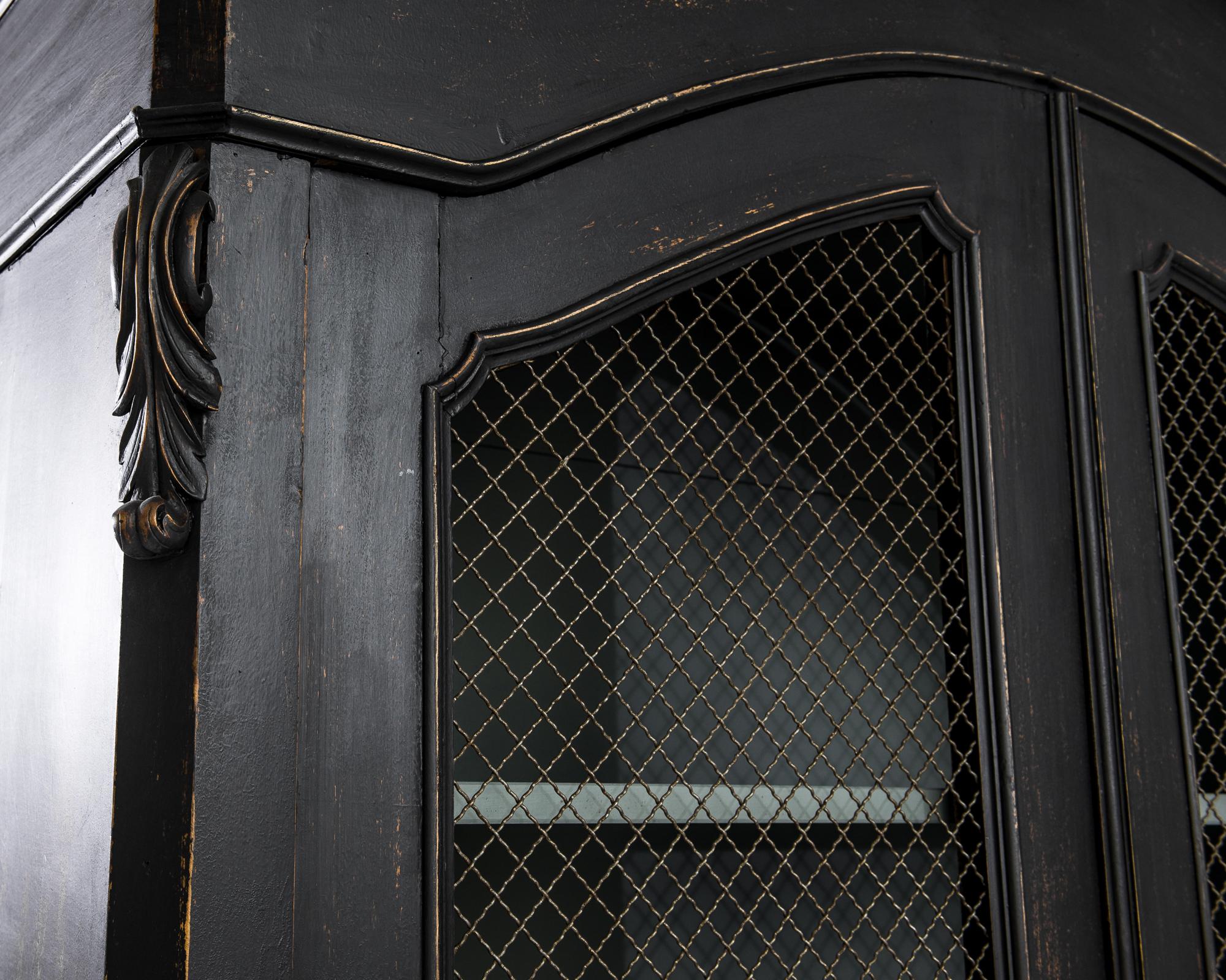 Glass 1880s French Black Patinated Wooden Cabinet