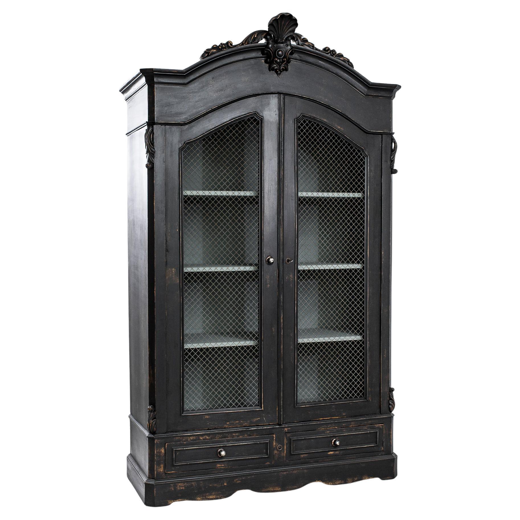 1880s French Black Patinated Wooden Cabinet