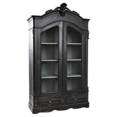 Antique 1880s French Black Patinated Wooden Cabinet