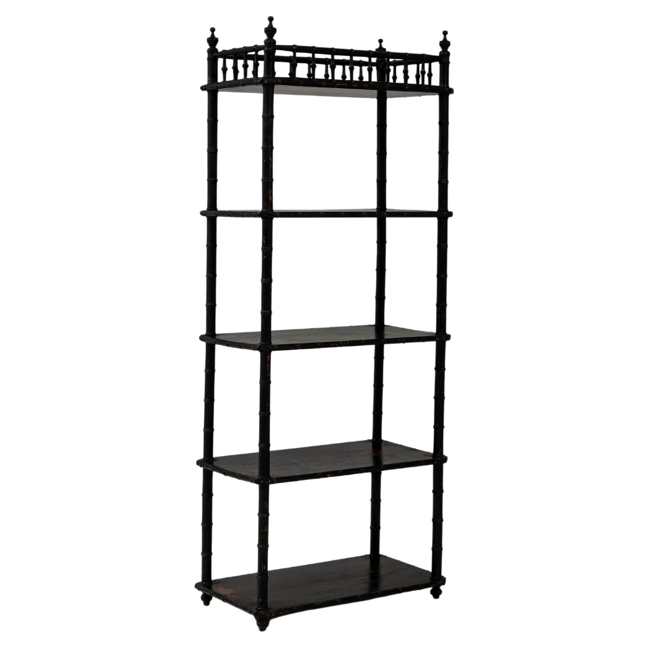1880s French Black Patinated Wooden Shelf
