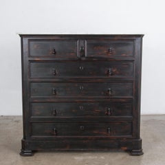 1880s French Black Pine Dresser with Marble Top