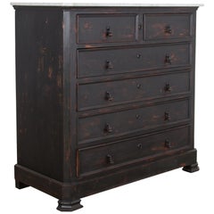 1880s French Black Pine Dresser with Marble Top