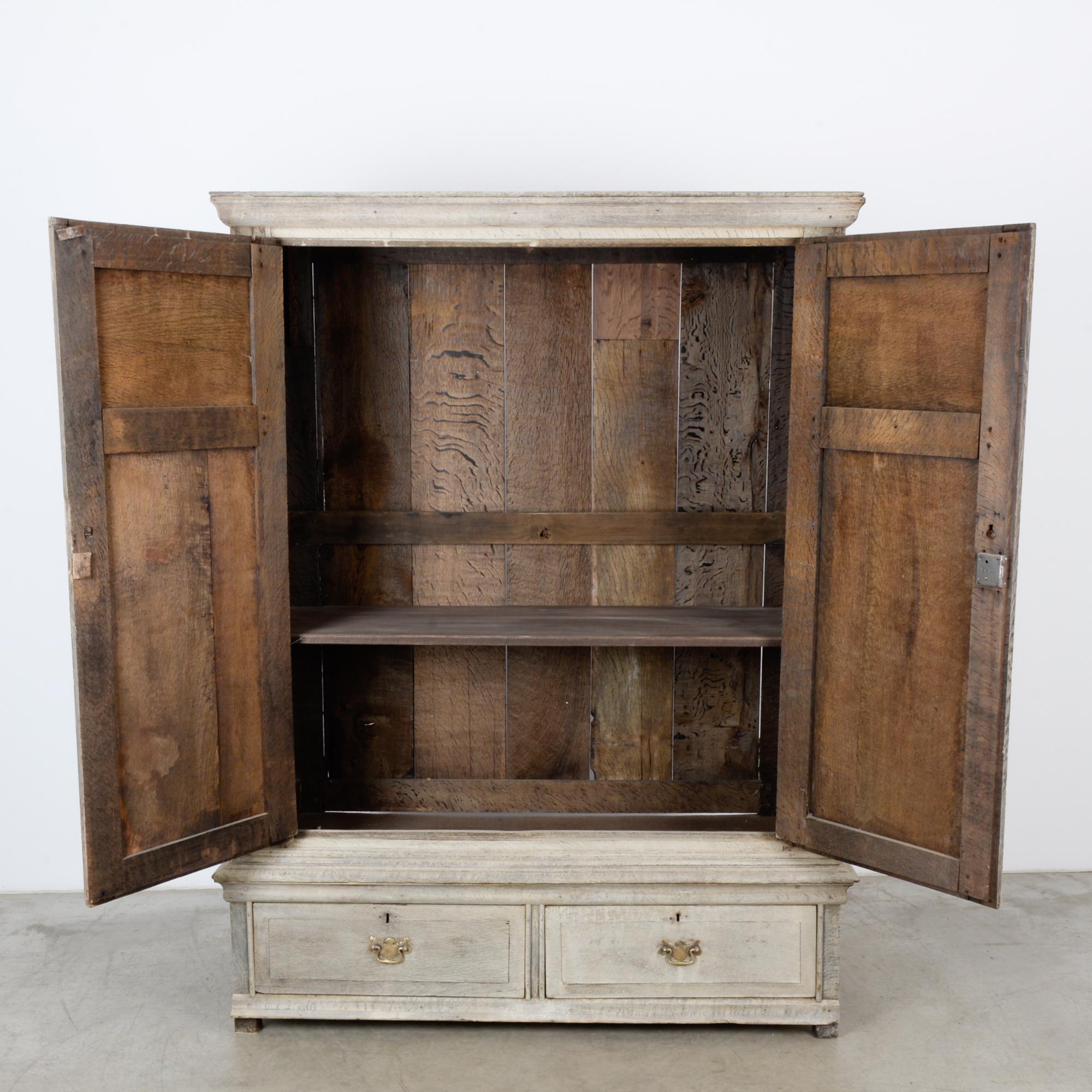 19th Century 1880s French Bleached Oak Armoire
