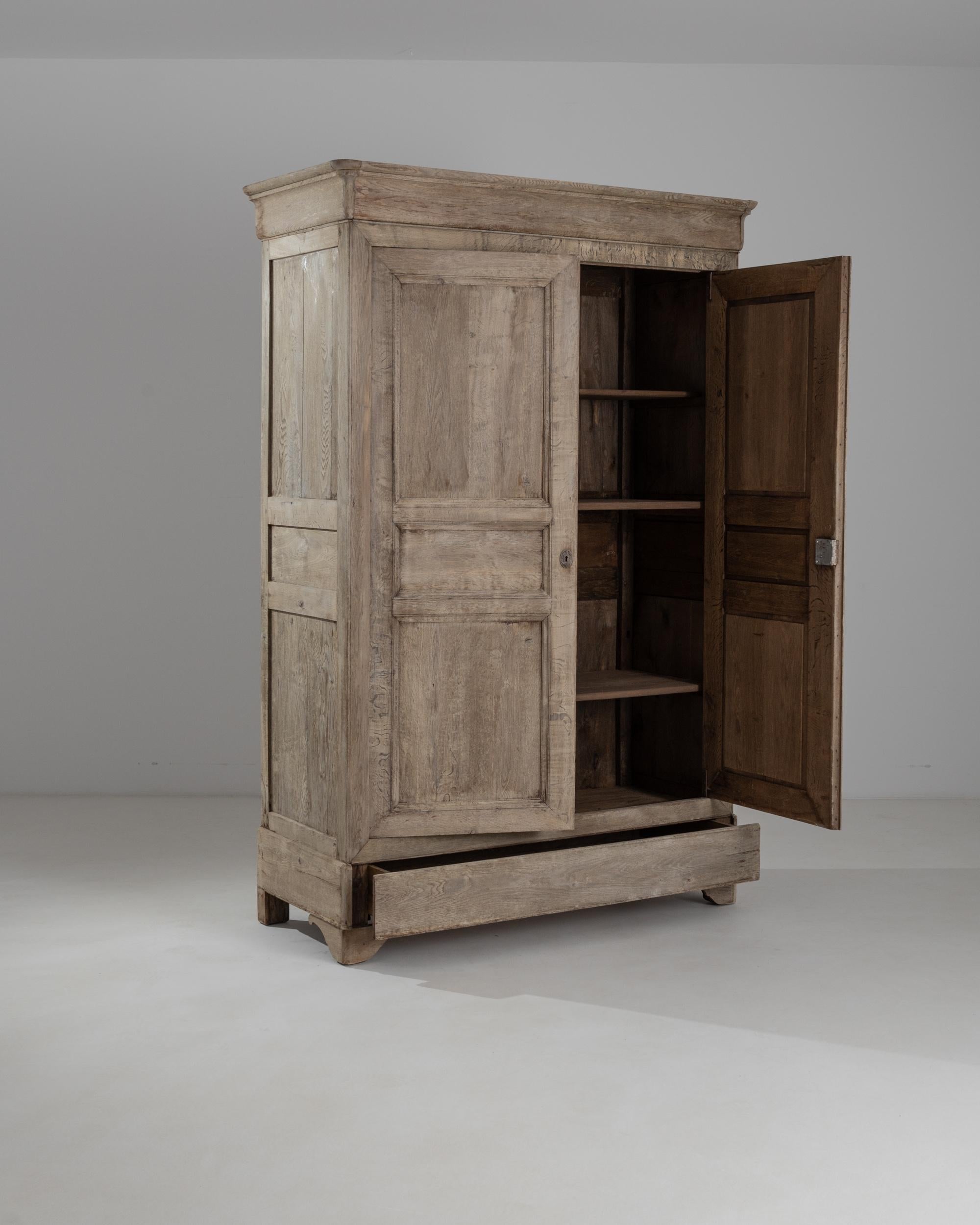 19th Century 1880s French Bleached Oak Armoire