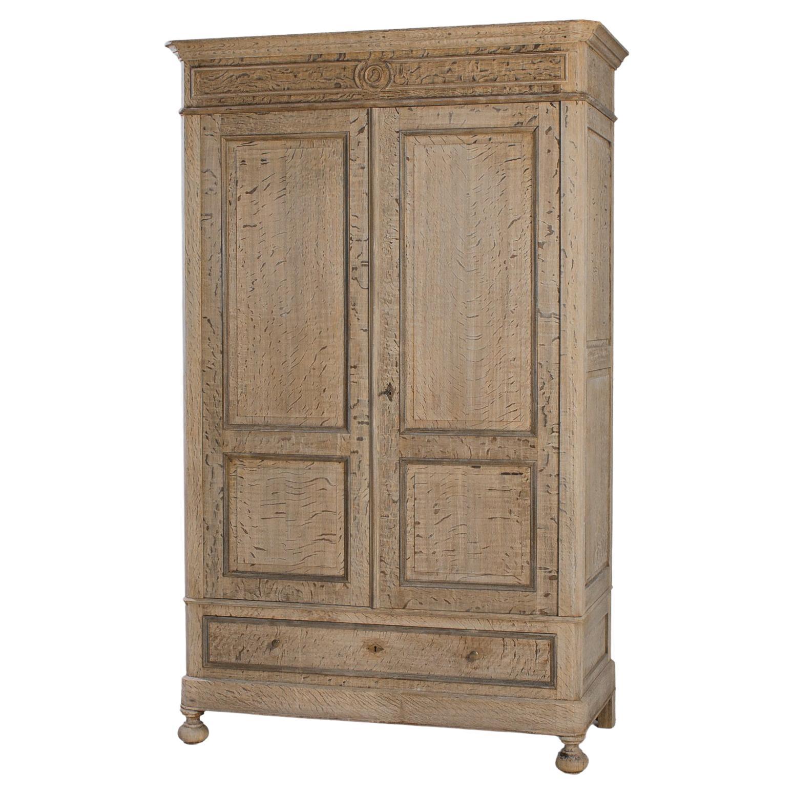 1880s French Bleached Oak Armoire