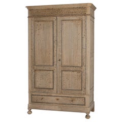 Antique 1880s French Bleached Oak Armoire