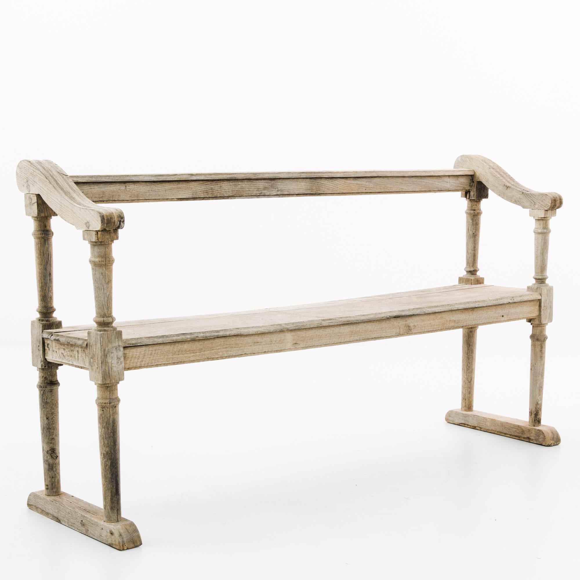 French Provincial 1880s French Bleached Oak Bench