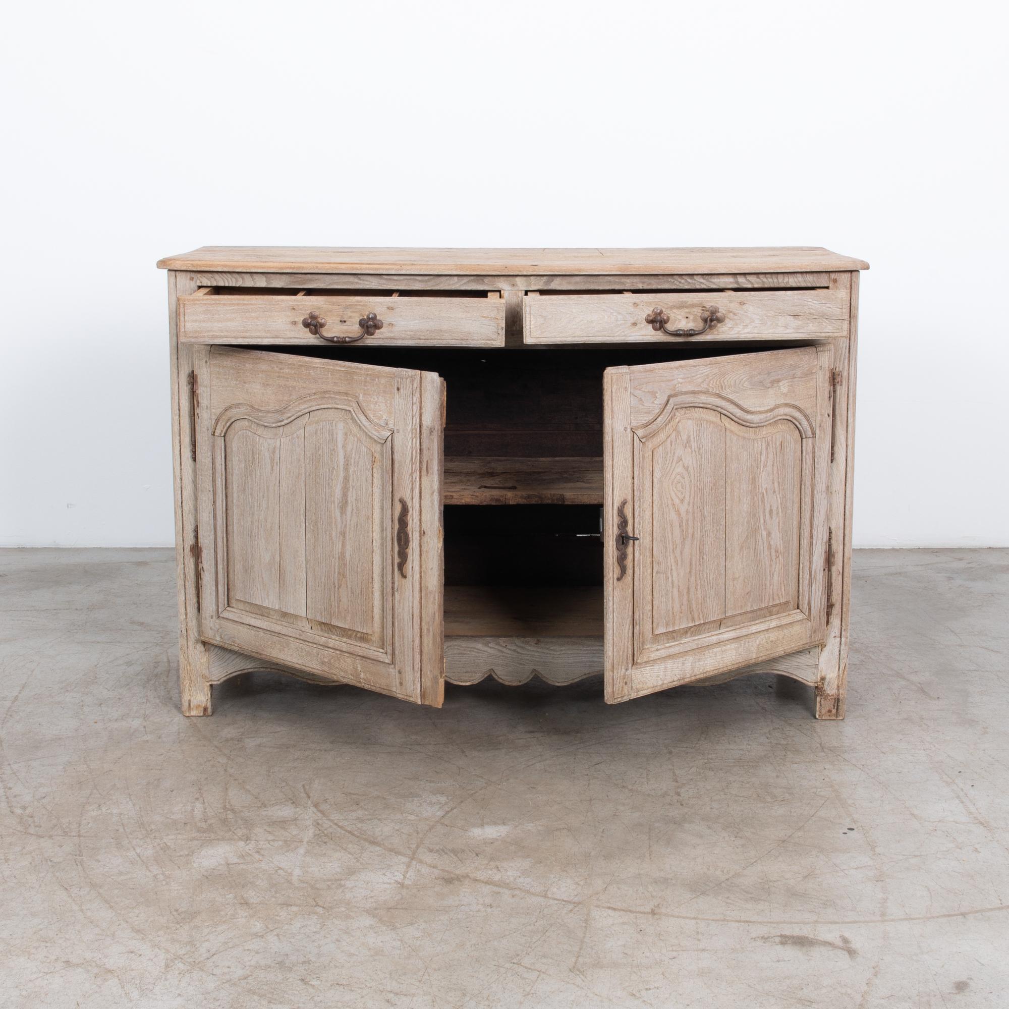 Hand-Carved 1880s French Bleached Oak Buffet