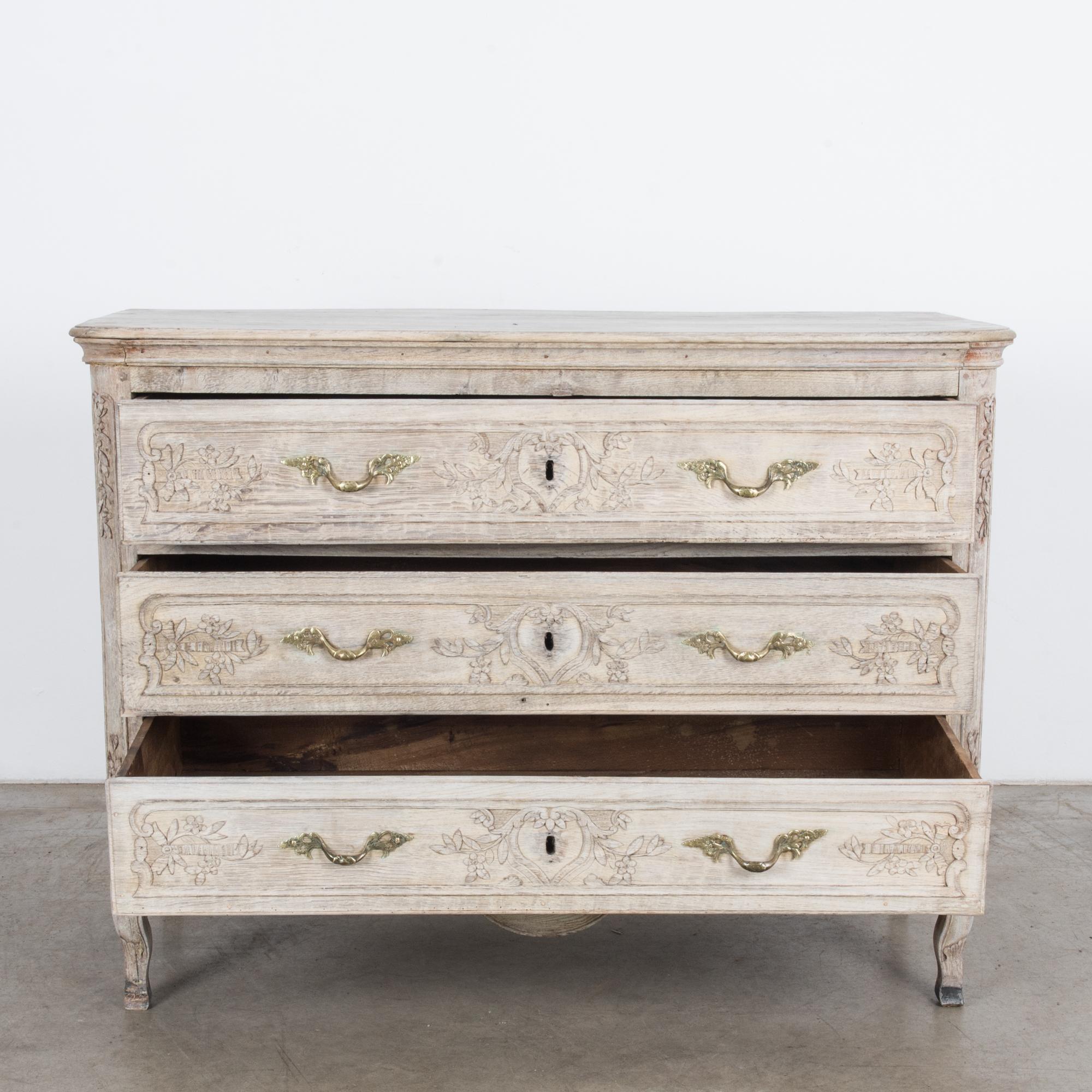 French Provincial 1880s French Bleached Oak Chest of Drawers