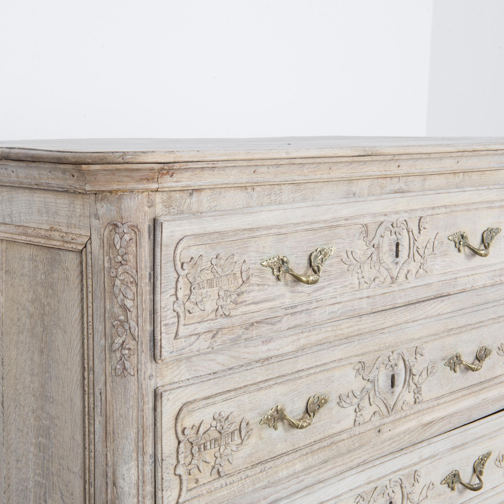Brass 1880s French Bleached Oak Chest of Drawers