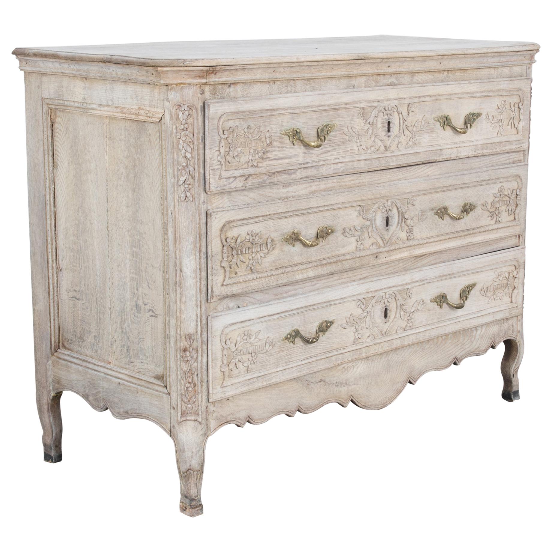1880s French Bleached Oak Chest of Drawers