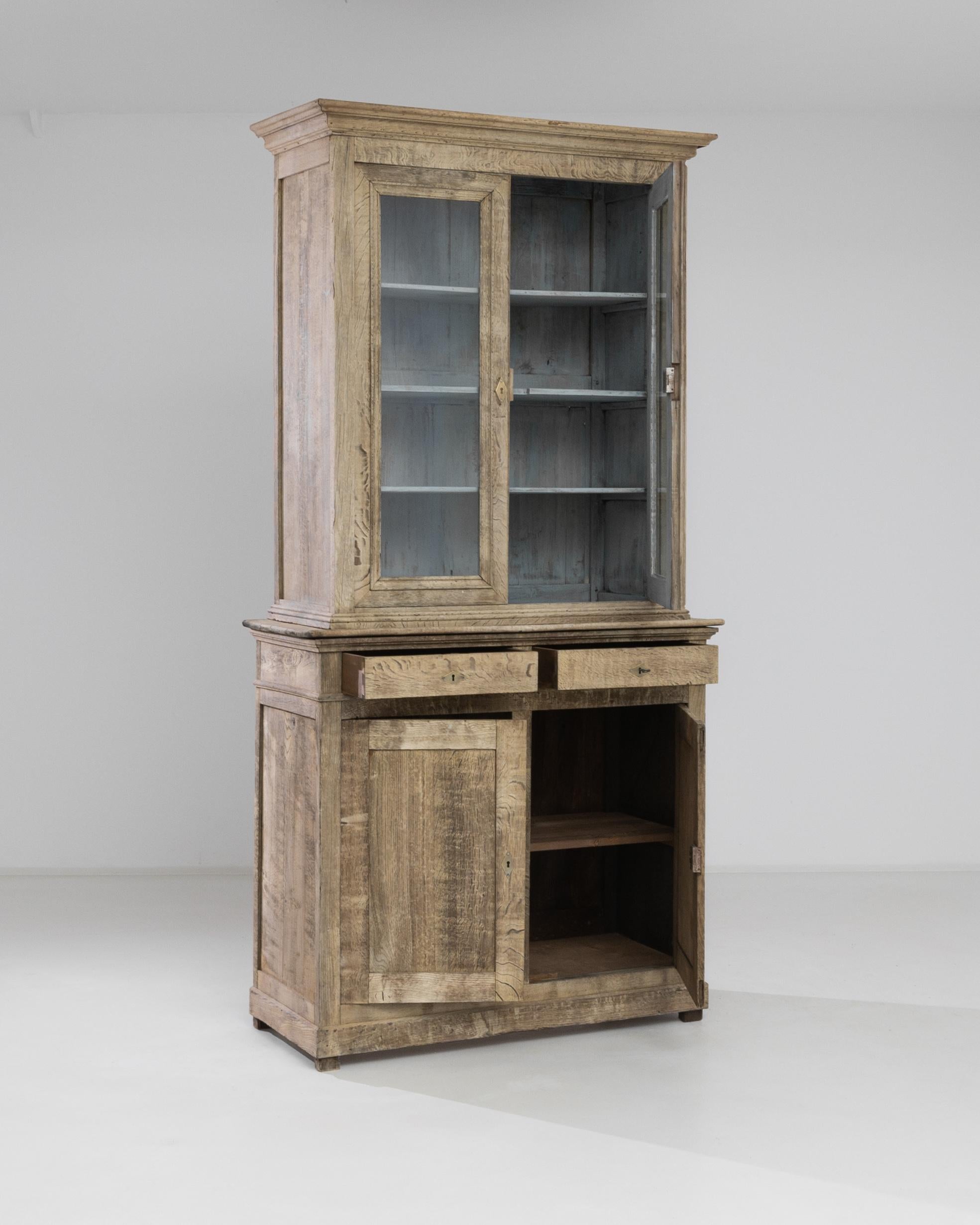 French Provincial 1880s French Bleached Oak Vitrine