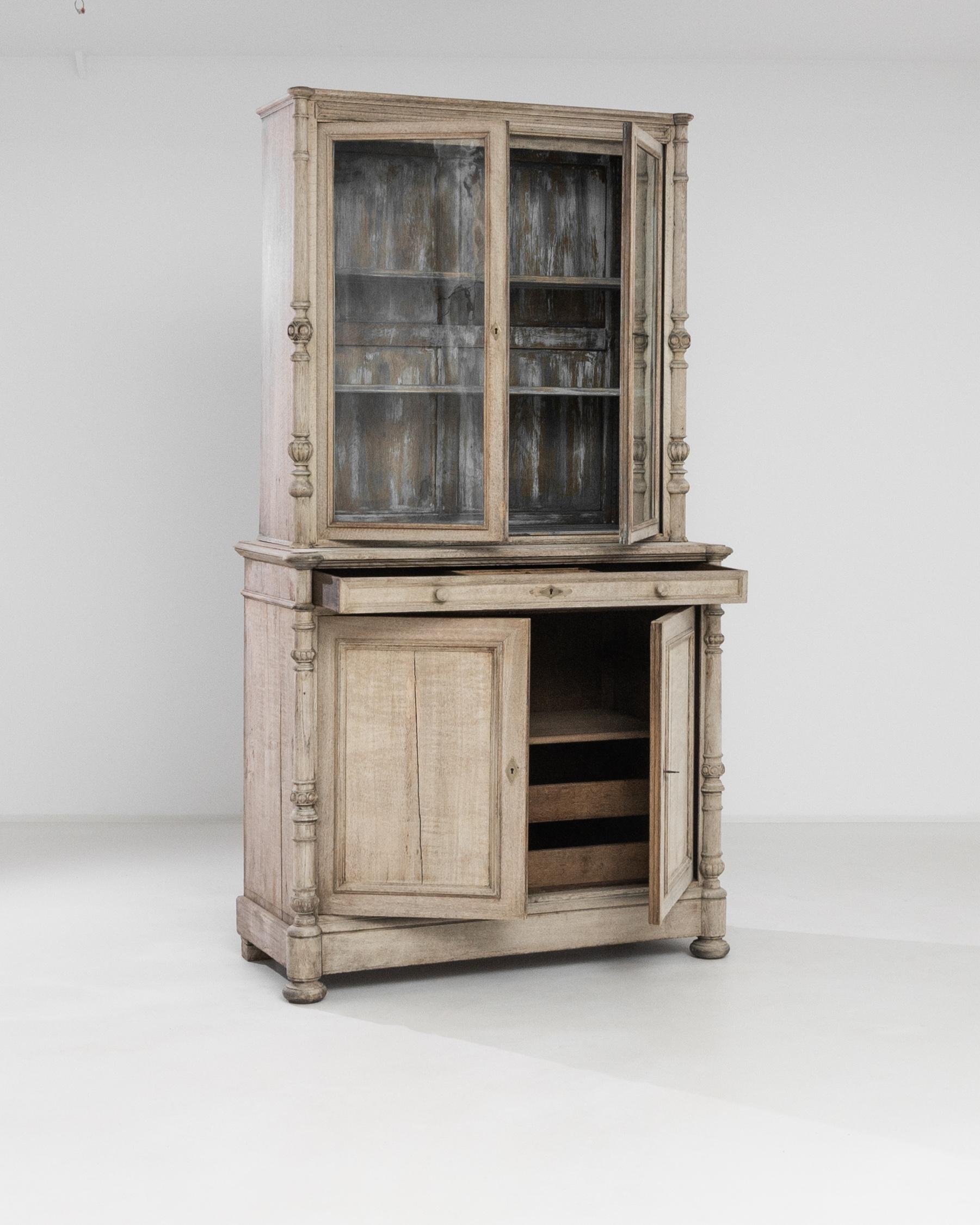 French Provincial 1880s French Bleached Oak Vitrine