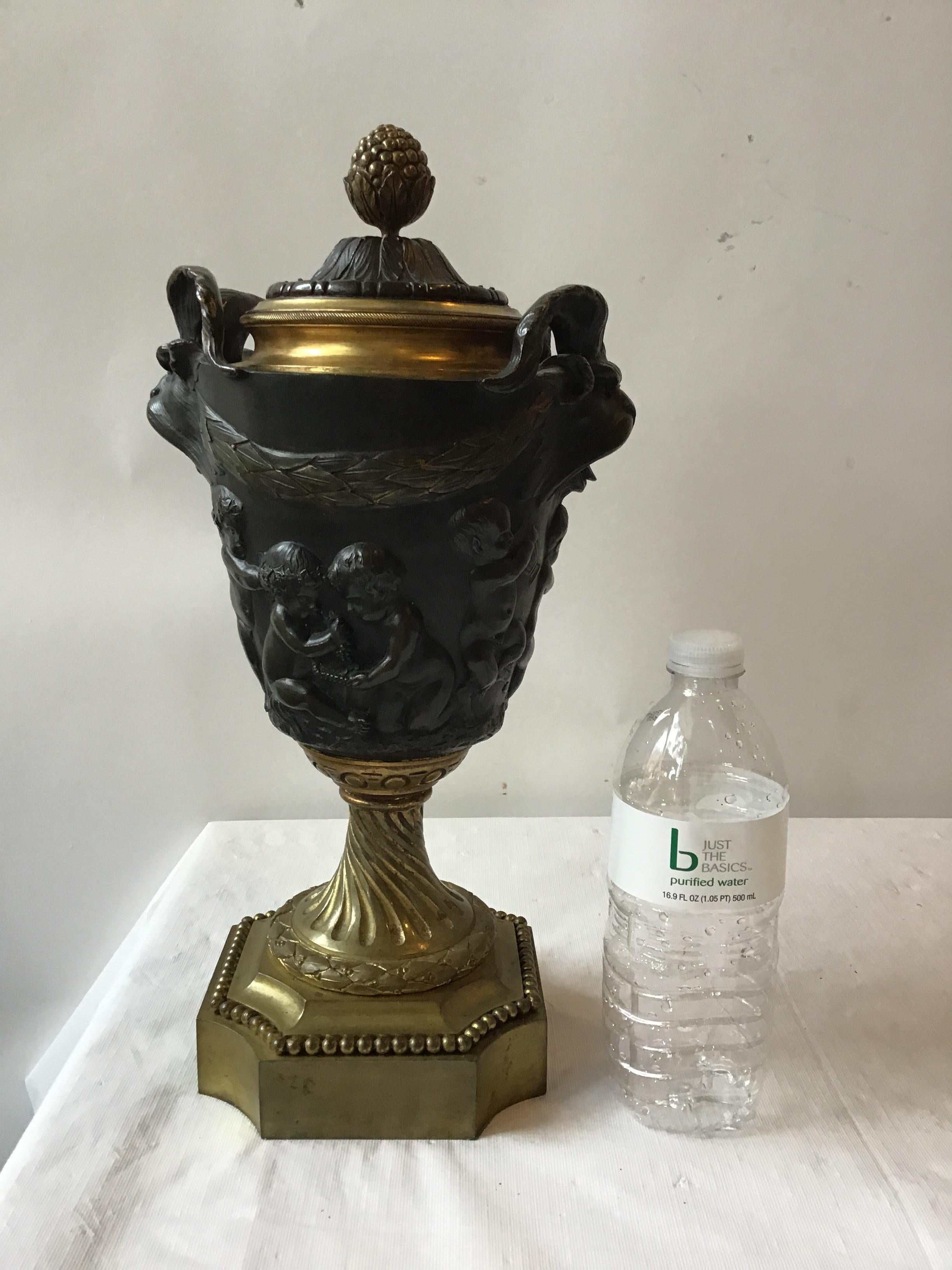 1880s French bronze classical urn.