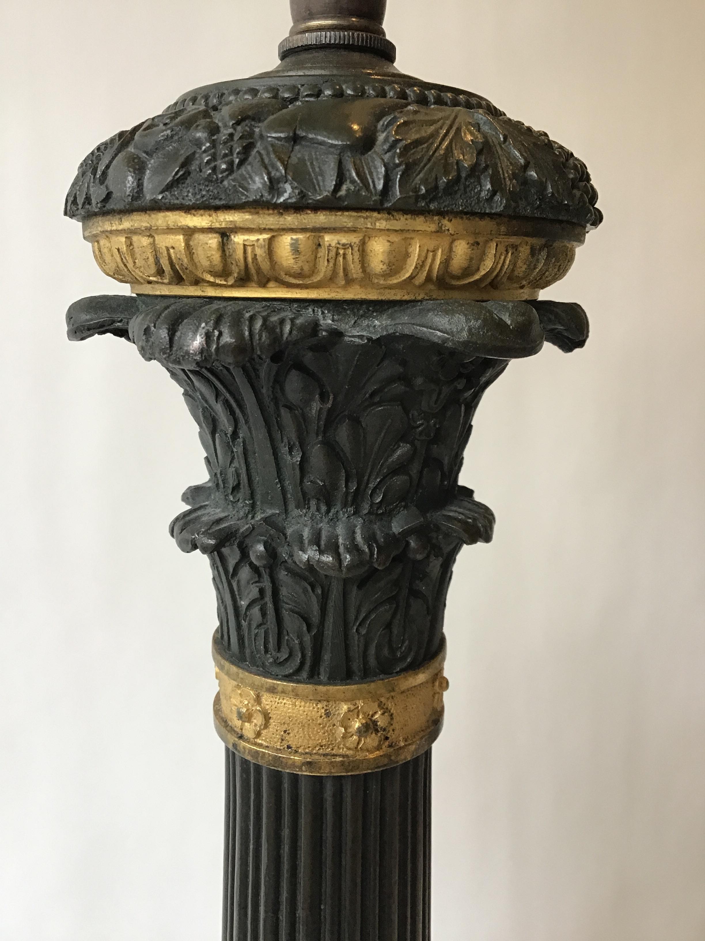 1880s French Bronze Empire Candlestick Lamp In Good Condition For Sale In Tarrytown, NY