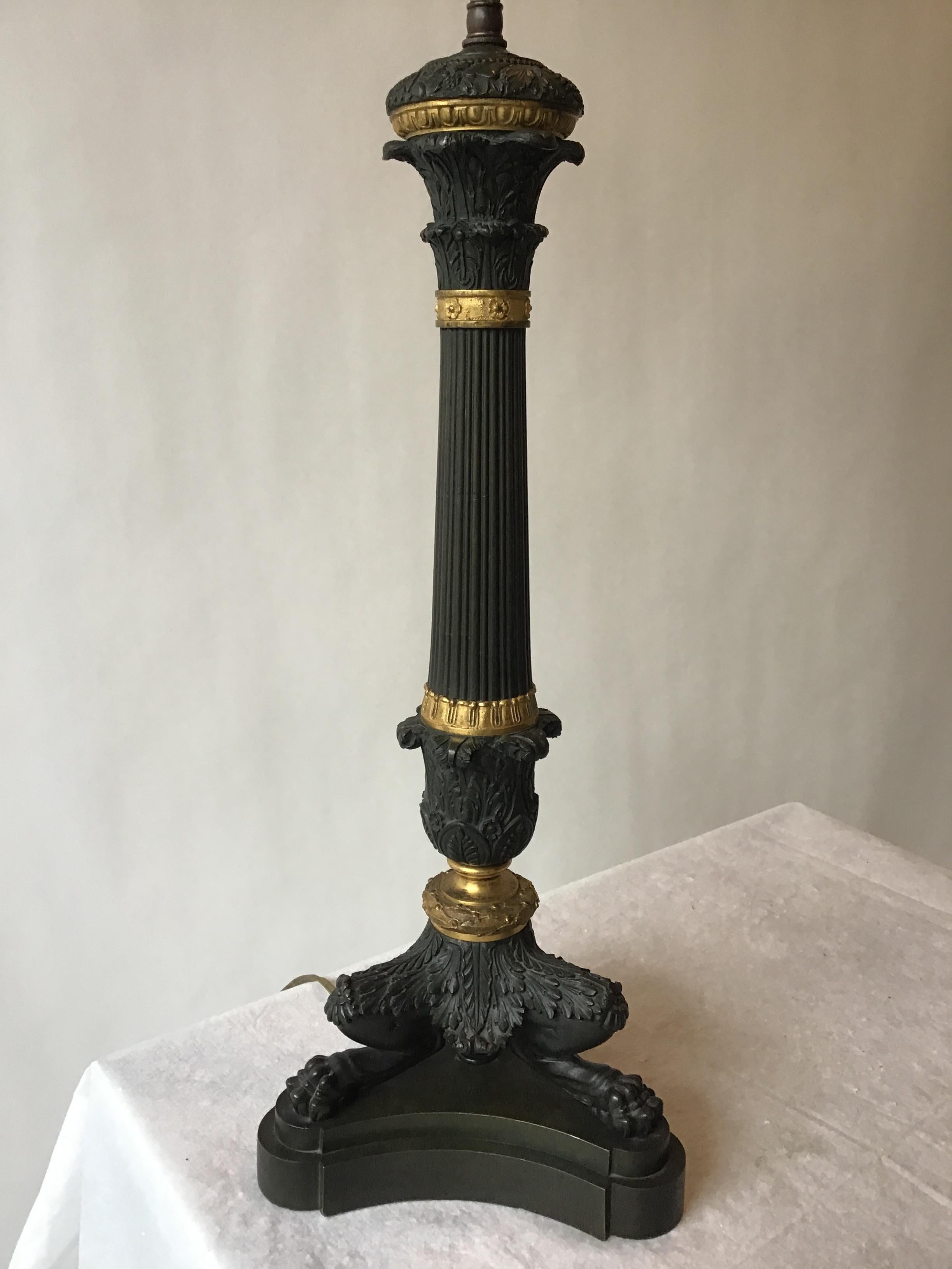 Late 19th Century 1880s French Bronze Empire Candlestick Lamp For Sale