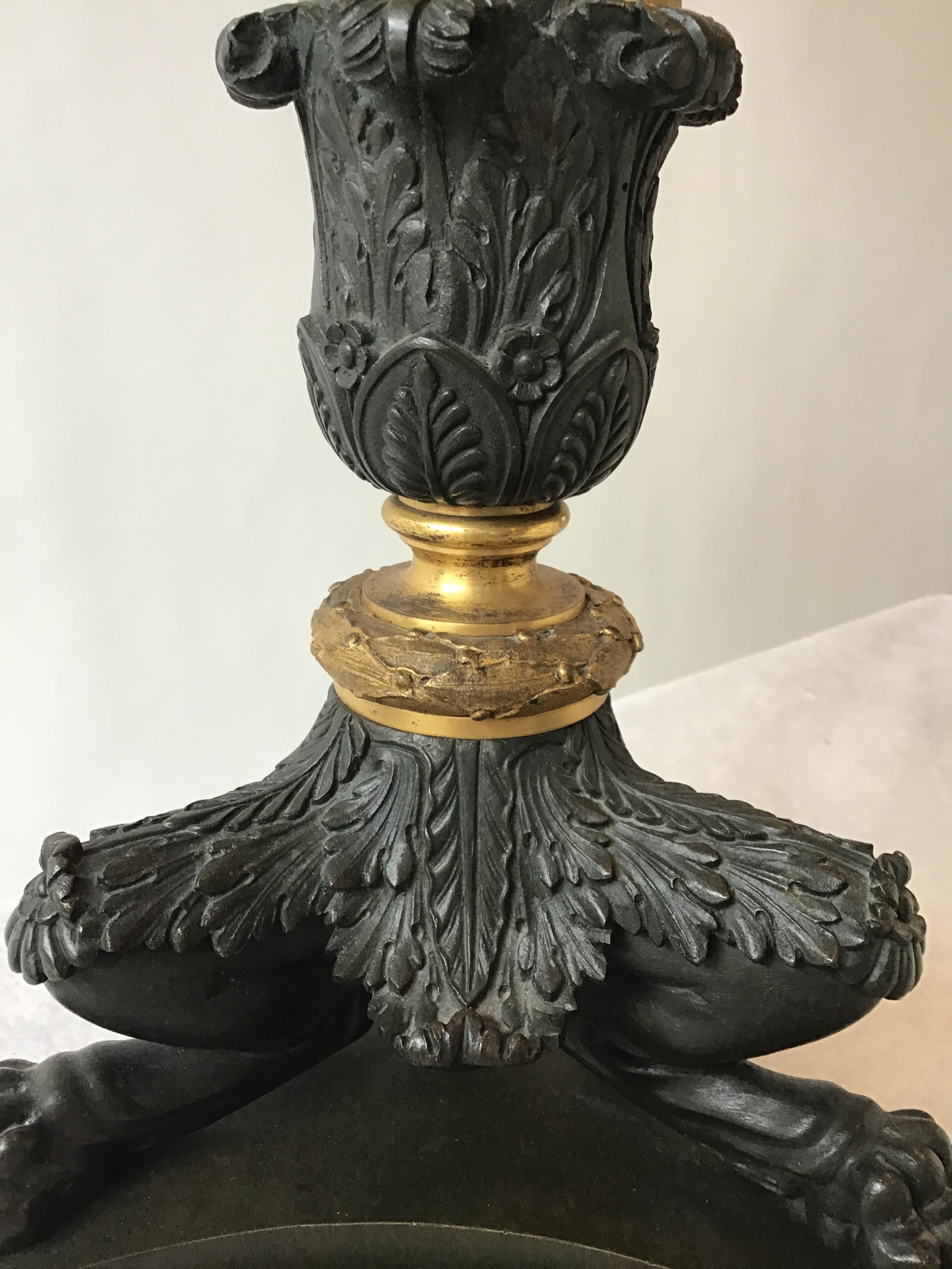 1880s French Bronze Empire Candlestick Lamp For Sale 1
